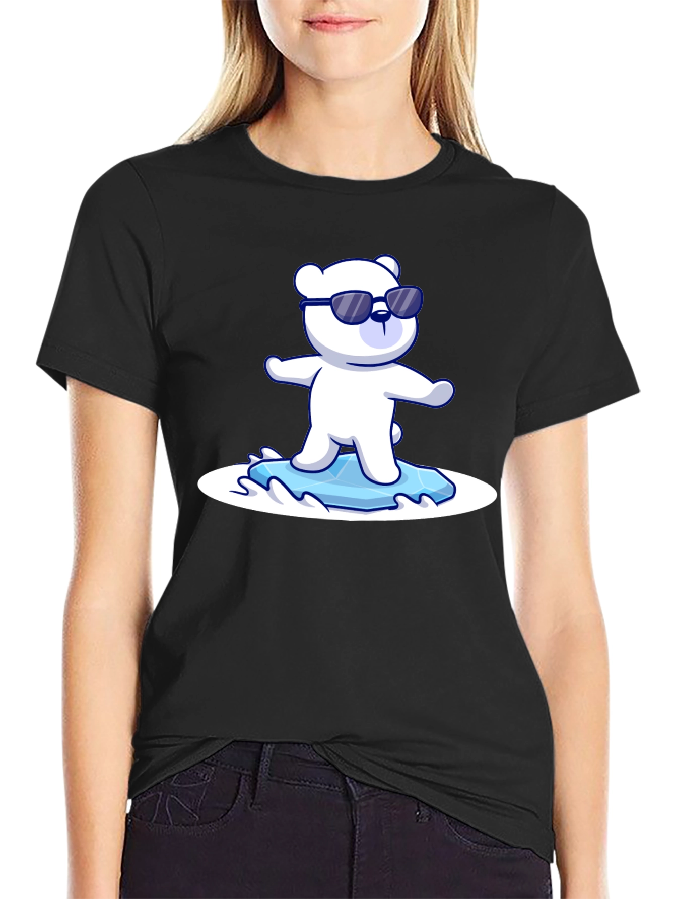 Cool Polar Bear Graphic Tee - Black Cotton T-Shirt