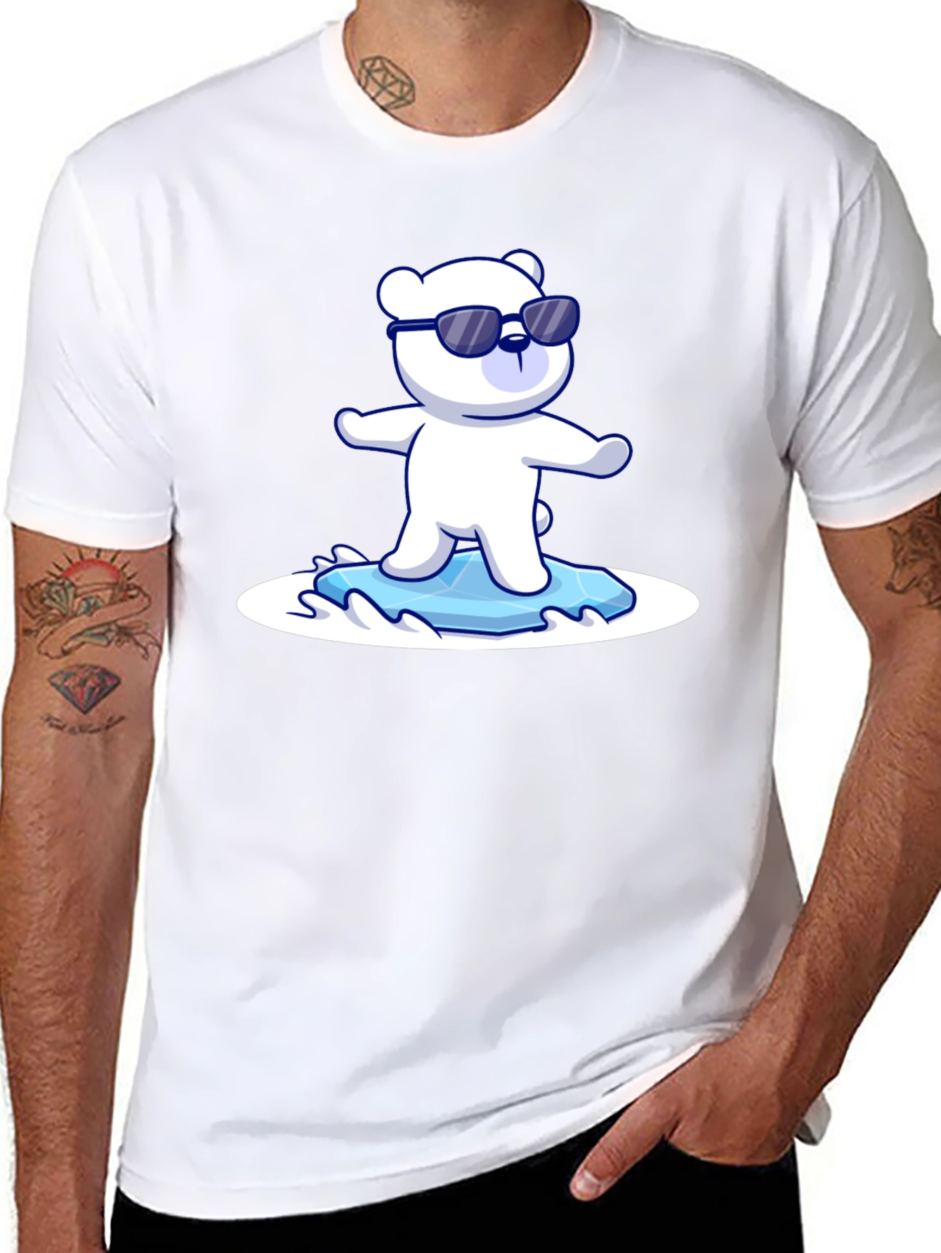 Cool Polar Bear Graphic Tee - Black Cotton T-Shirt