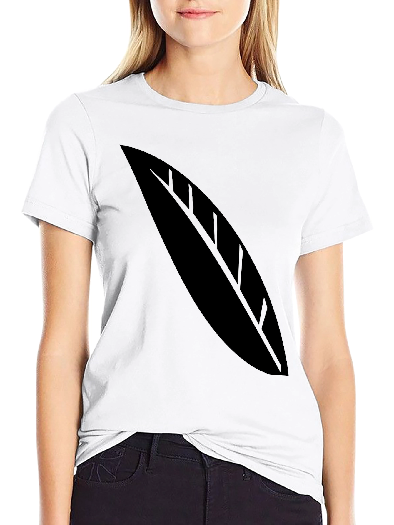 Black T-Shirt with Leaf Graphic Tee