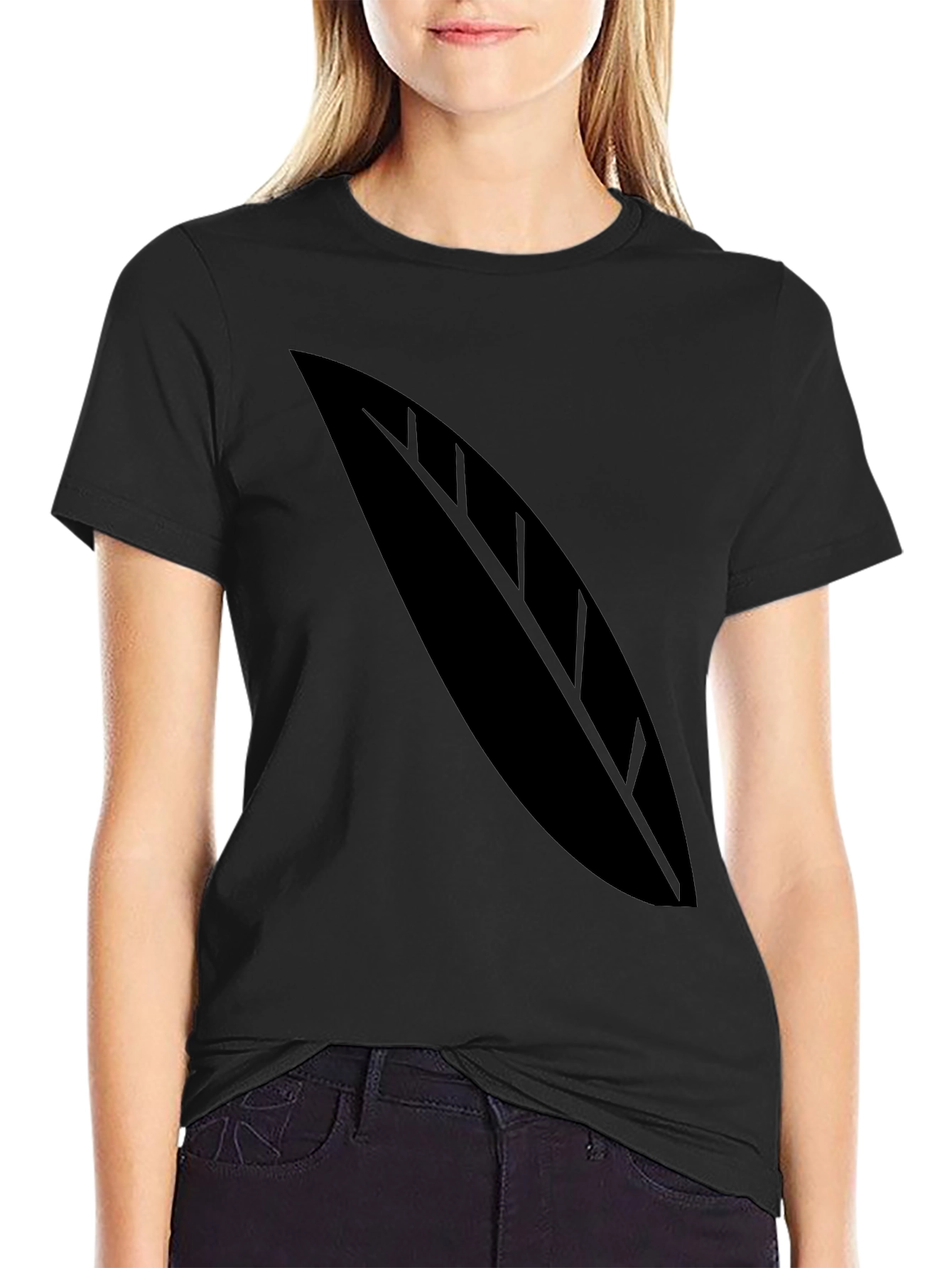 Black T-Shirt with Leaf Graphic Tee