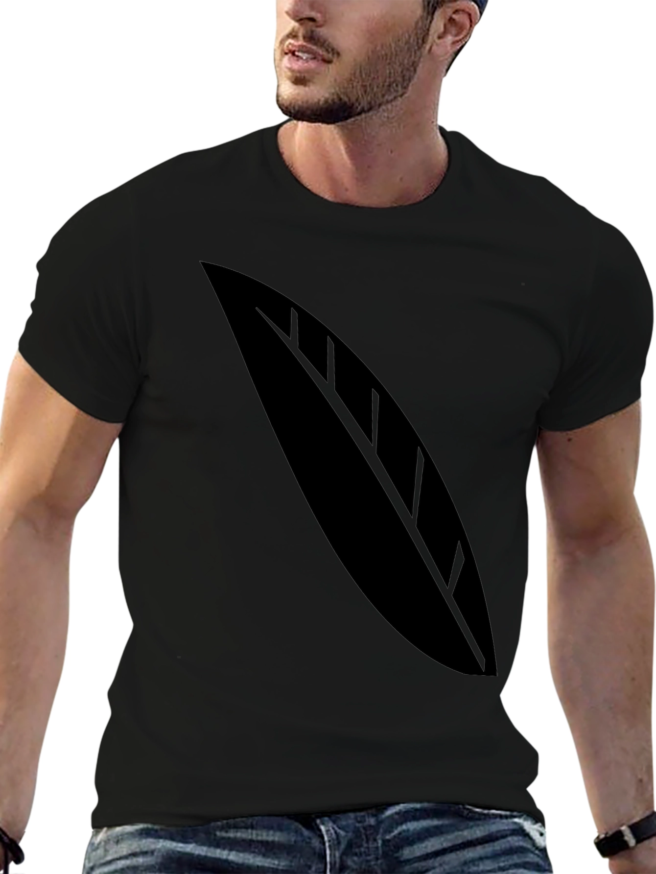 Black T-Shirt with Leaf Graphic Tee