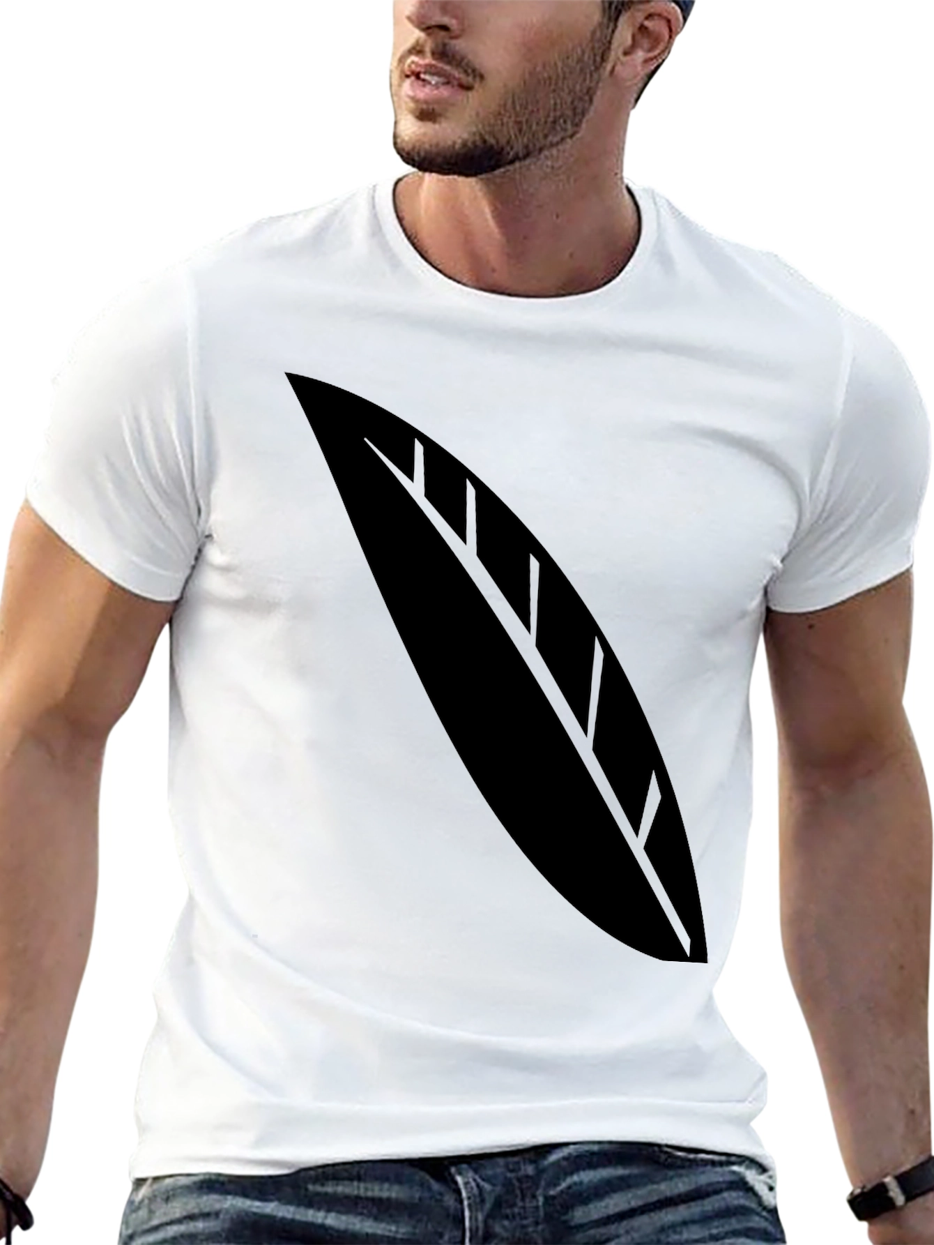 Black T-Shirt with Leaf Graphic Tee