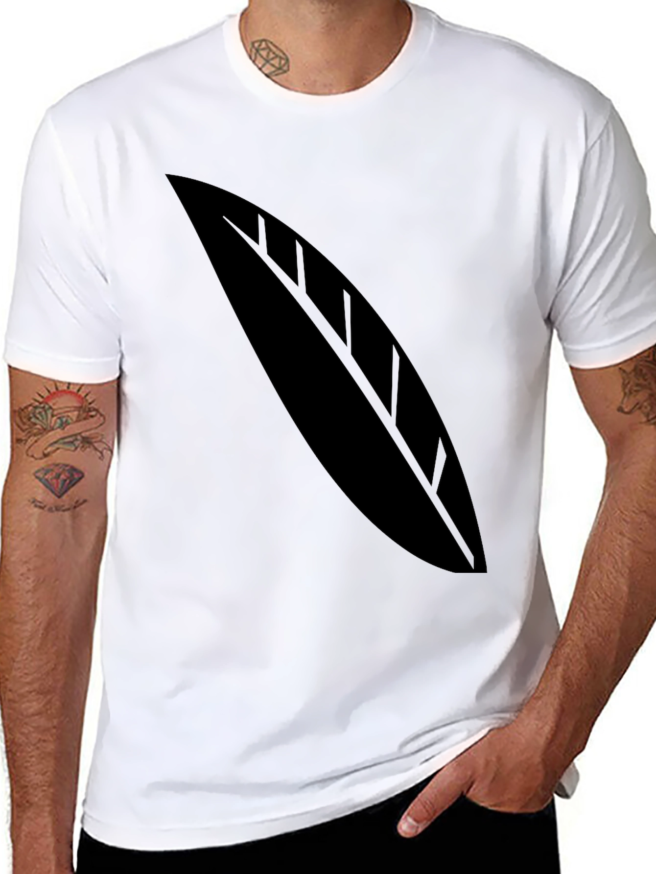 Black T-Shirt with Leaf Graphic Tee