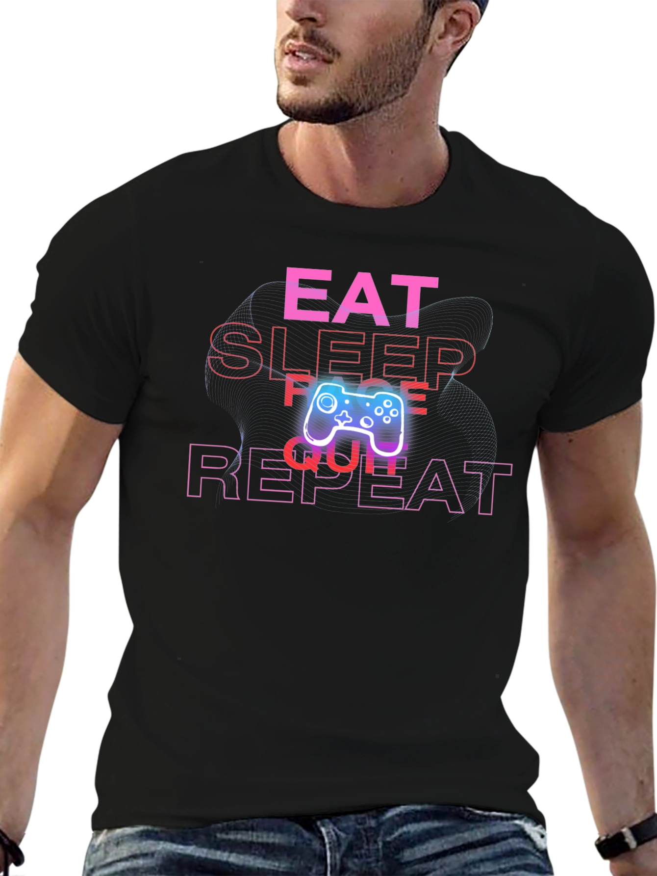 Eat Sleep Game Repeat Black Graphic Tee