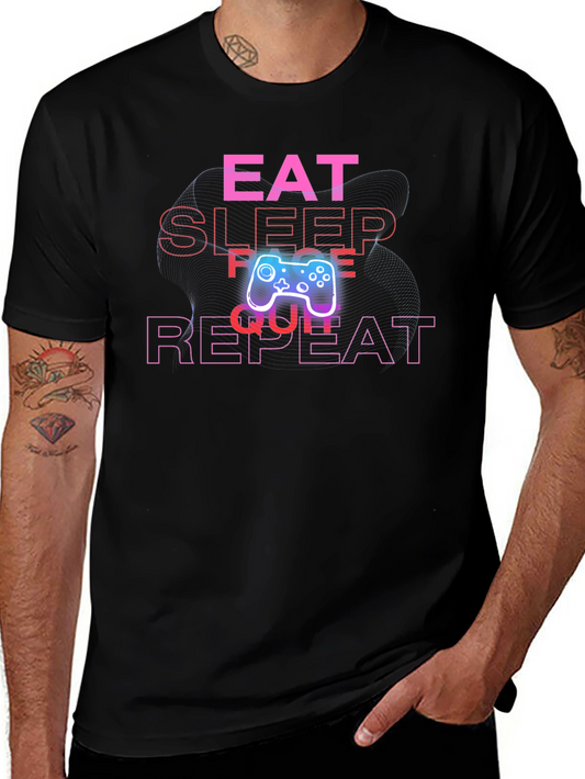 Eat Sleep Game Repeat Black Graphic Tee