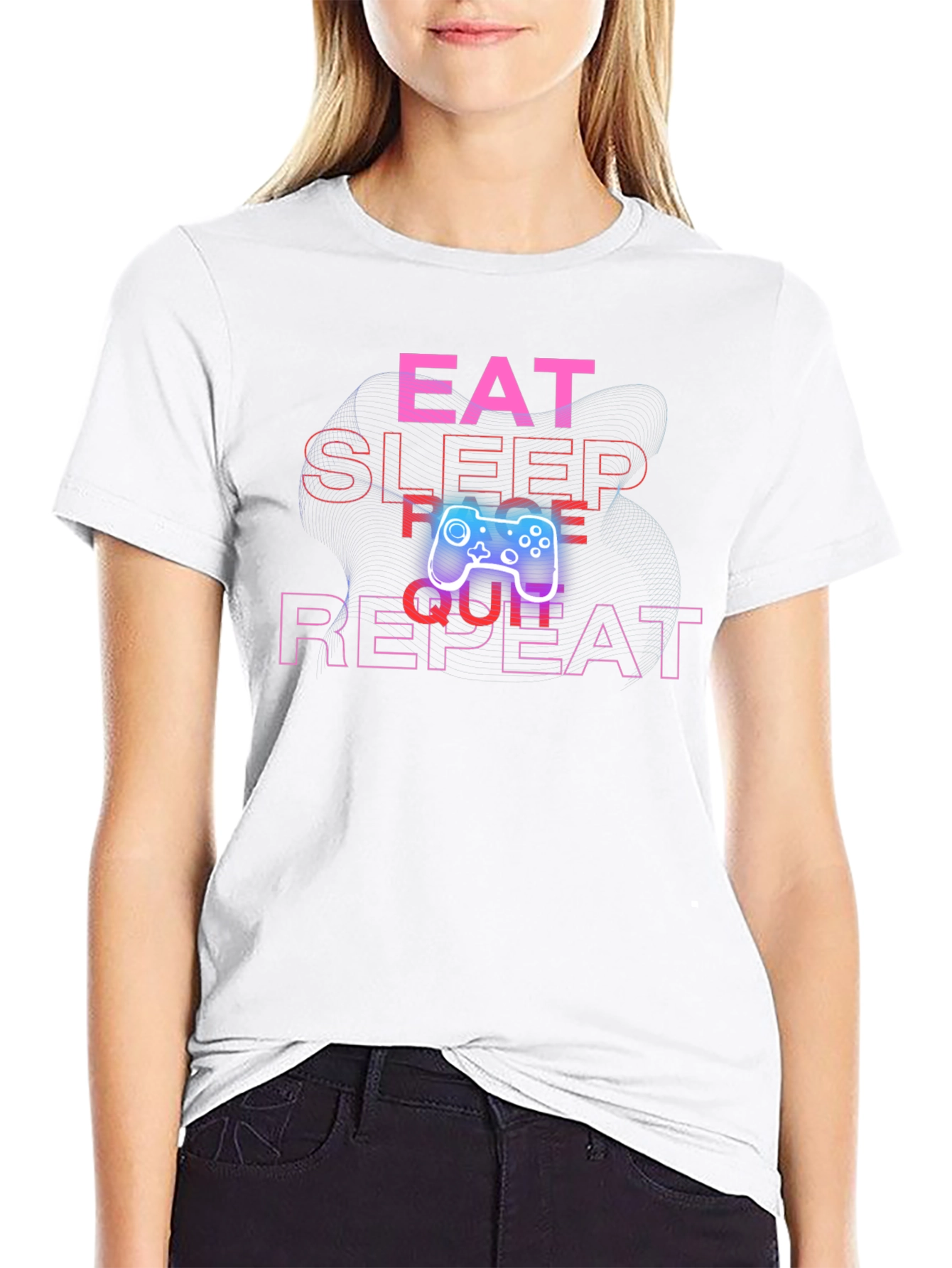 Eat Sleep Game Repeat Black Graphic Tee