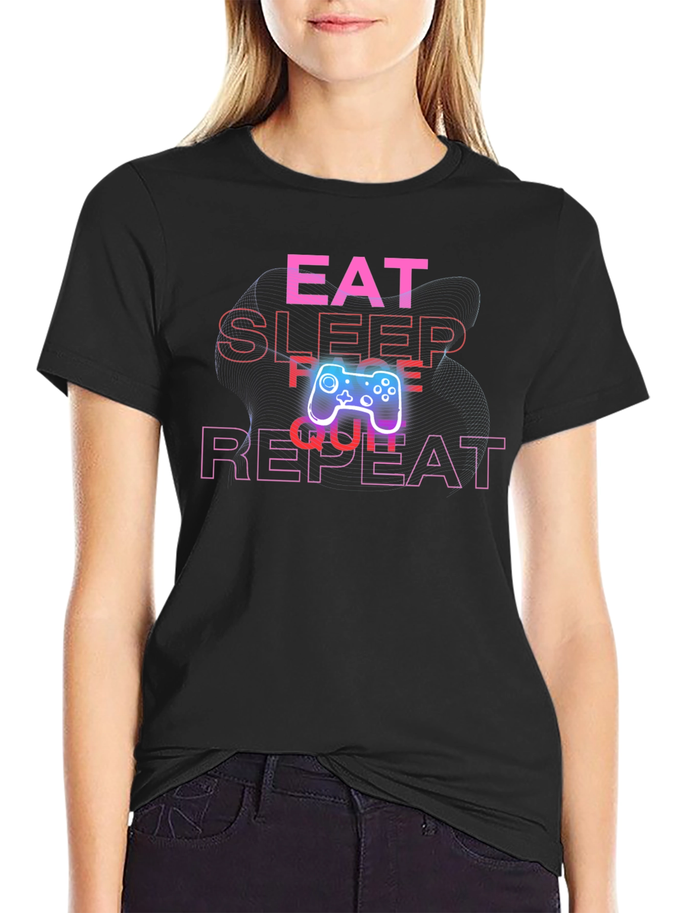 Eat Sleep Game Repeat Black Graphic Tee