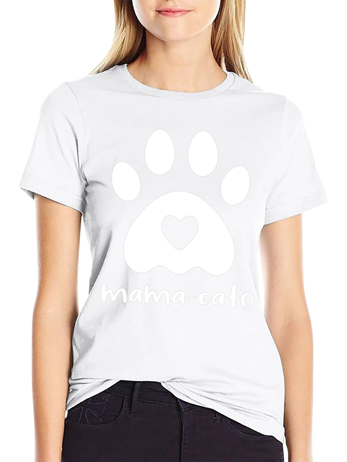 Mama-Cato T-Shirt - Cat Paw Heart Graphic Tee