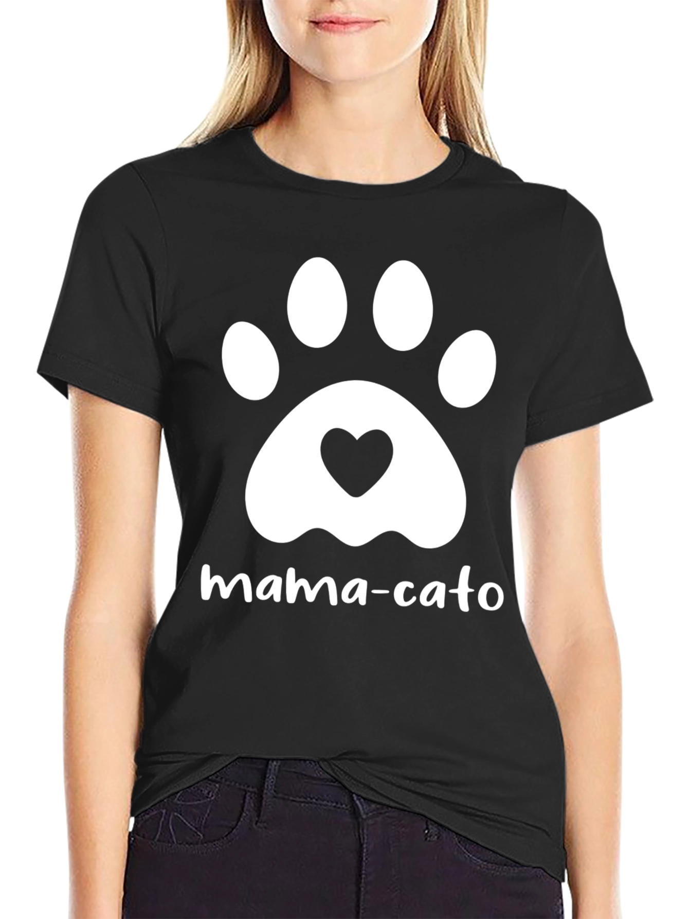 Mama-Cato T-Shirt - Cat Paw Heart Graphic Tee