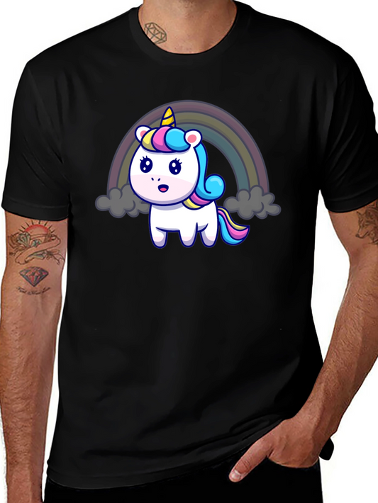 Unicorn Rainbow Graphic Tee - Black Cotton T-Shirt