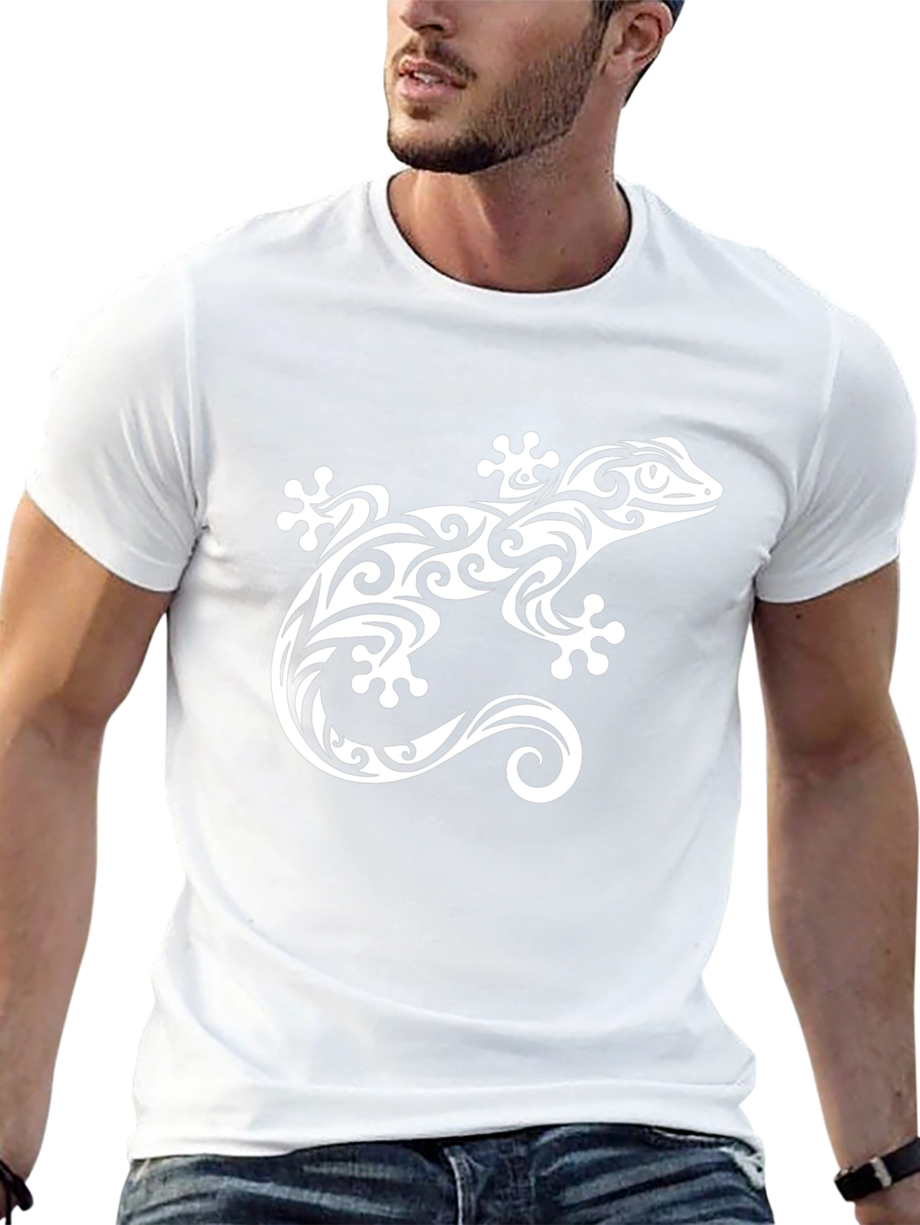 Tribal Gecko Graphic Tee - Stylish Black T-Shirt