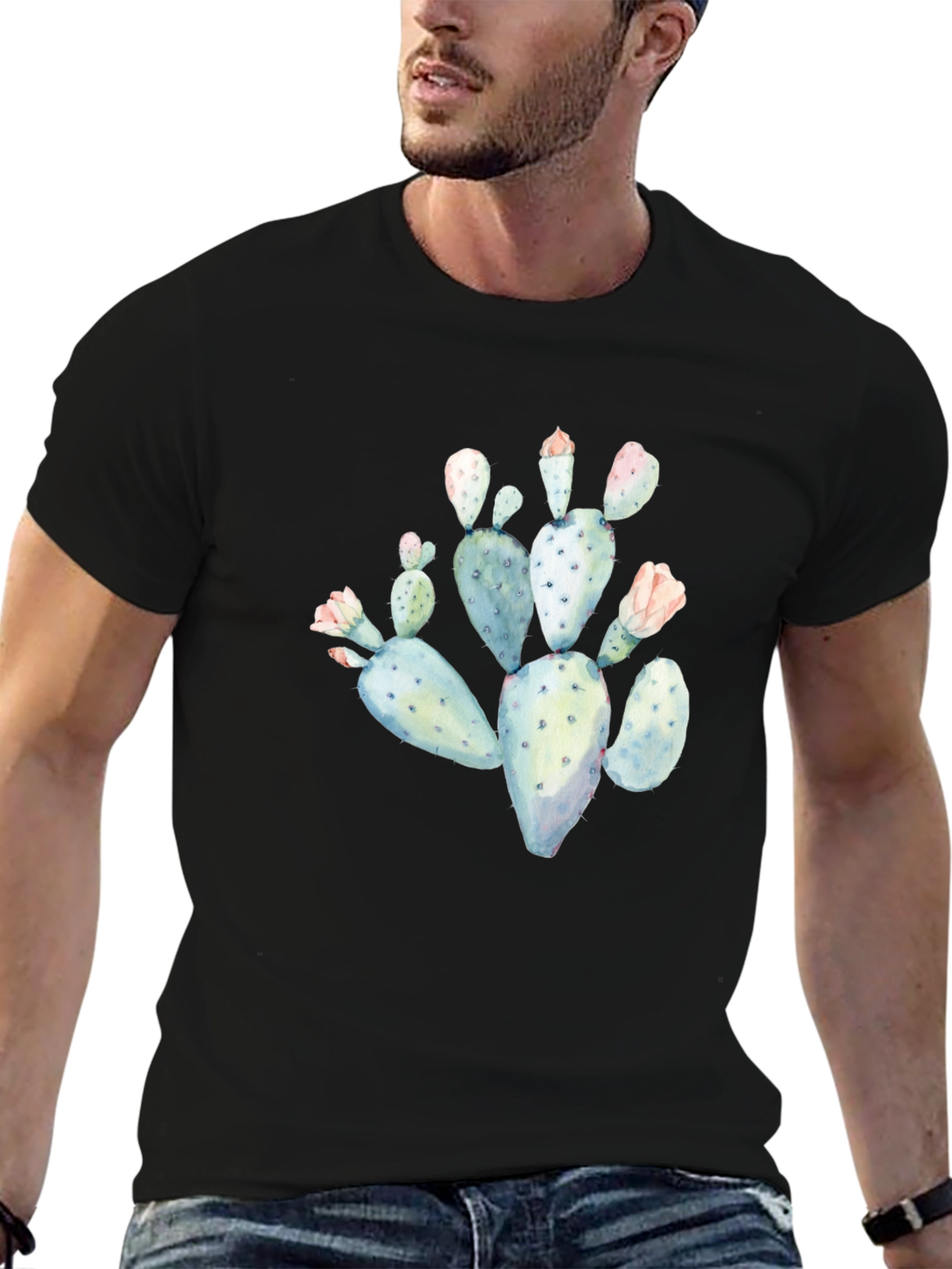 Cactus Graphic Tee - Black Cotton T-Shirt