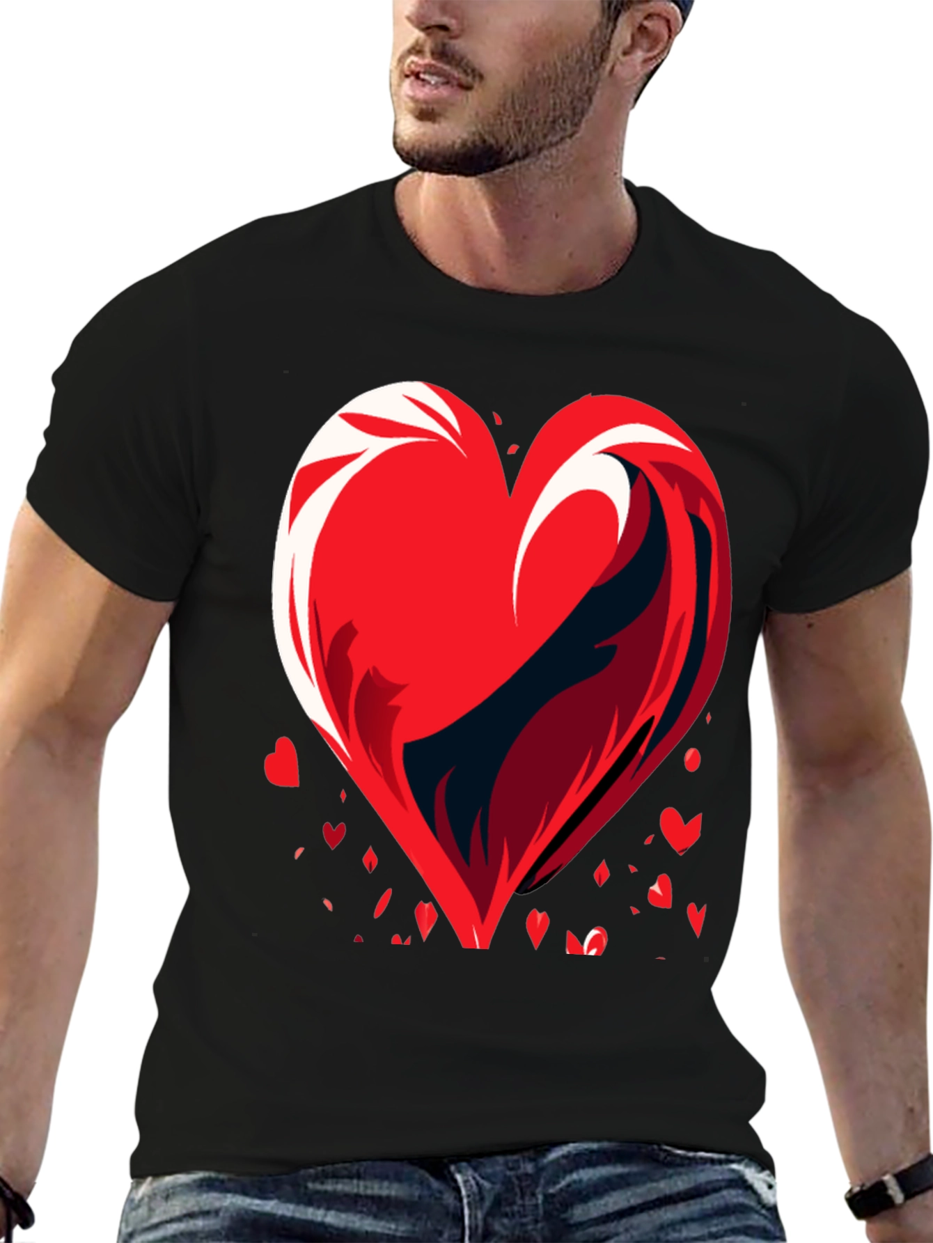 Heart Wave Graphic Mens Black T-Shirt