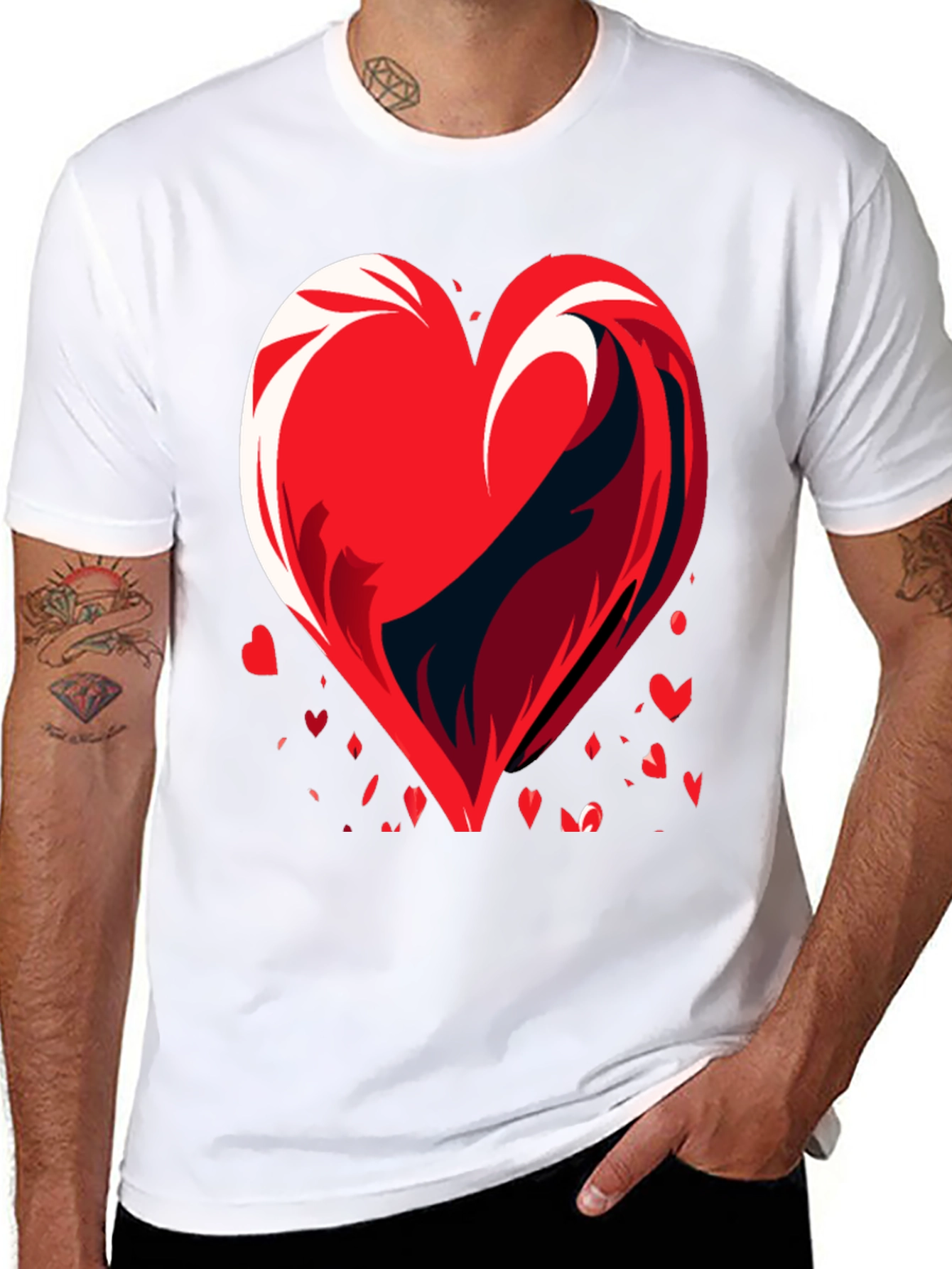 Heart Wave Graphic Mens Black T-Shirt