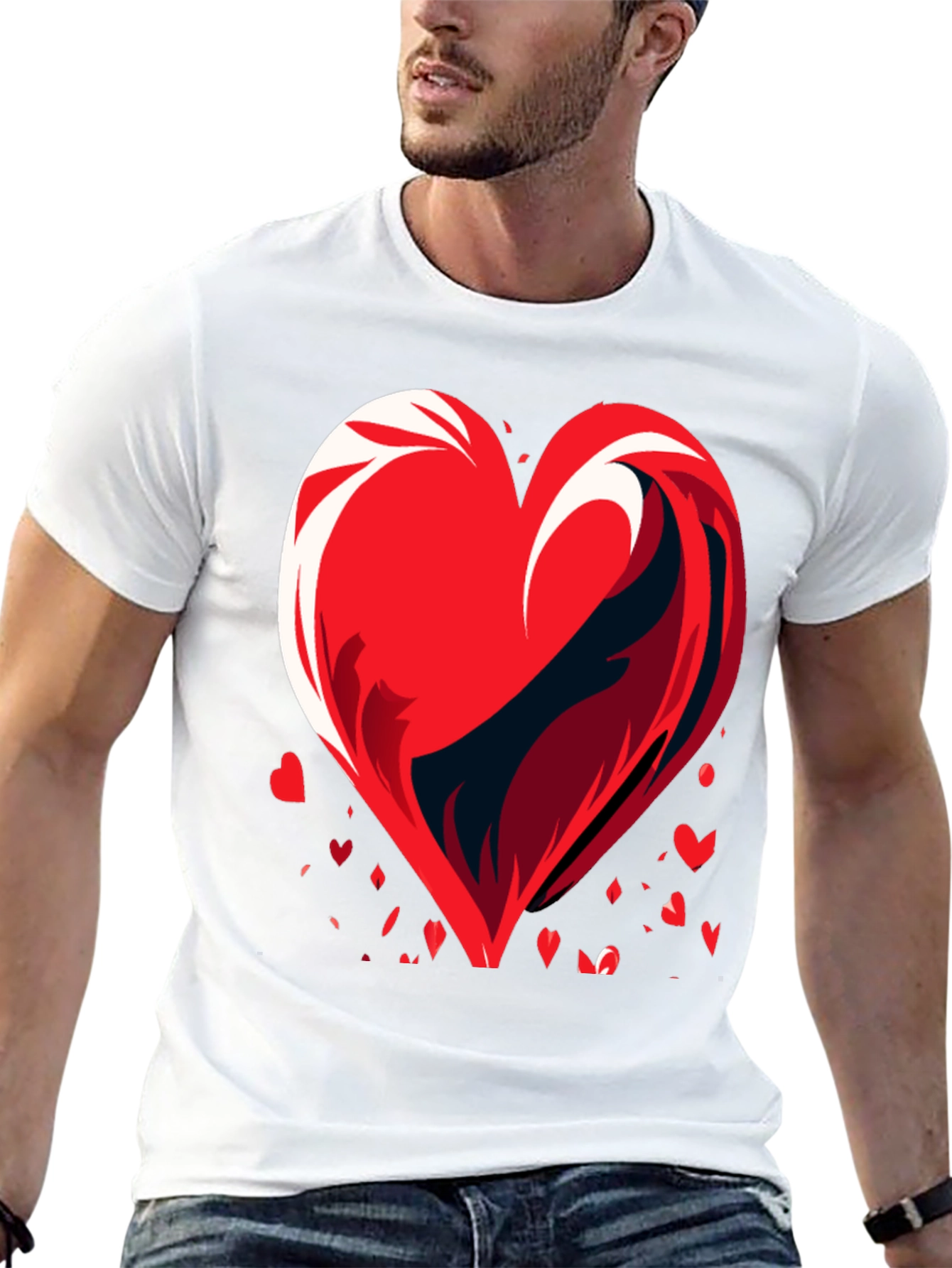 Heart Wave Graphic Mens Black T-Shirt