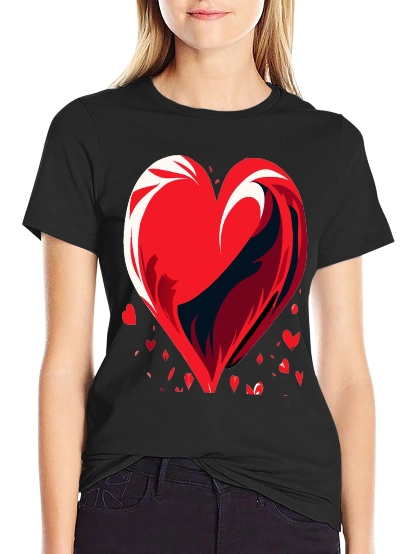 Heart Wave Graphic Mens Black T-Shirt