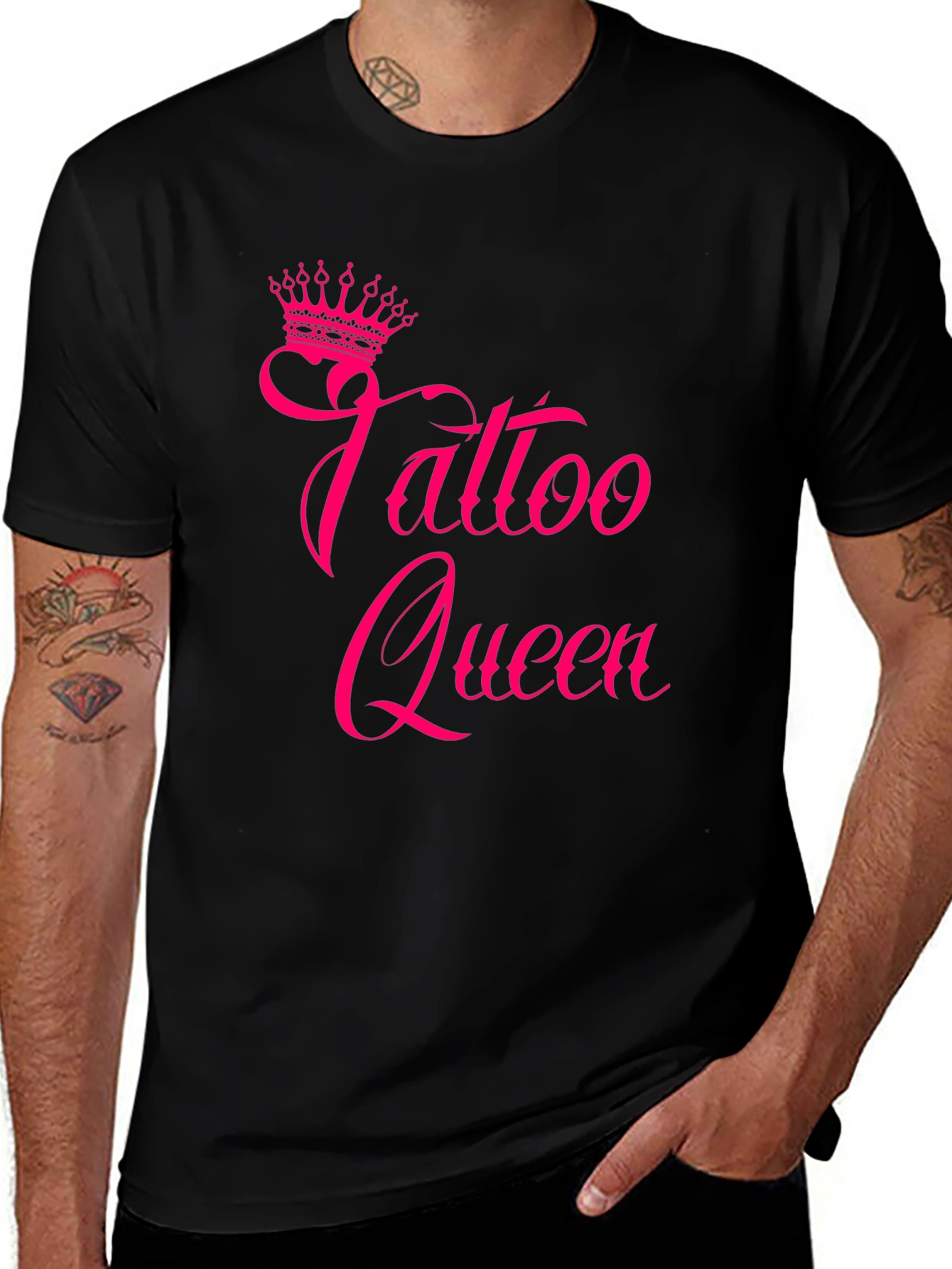Tattoo Queen Black T-Shirt with Pink Print