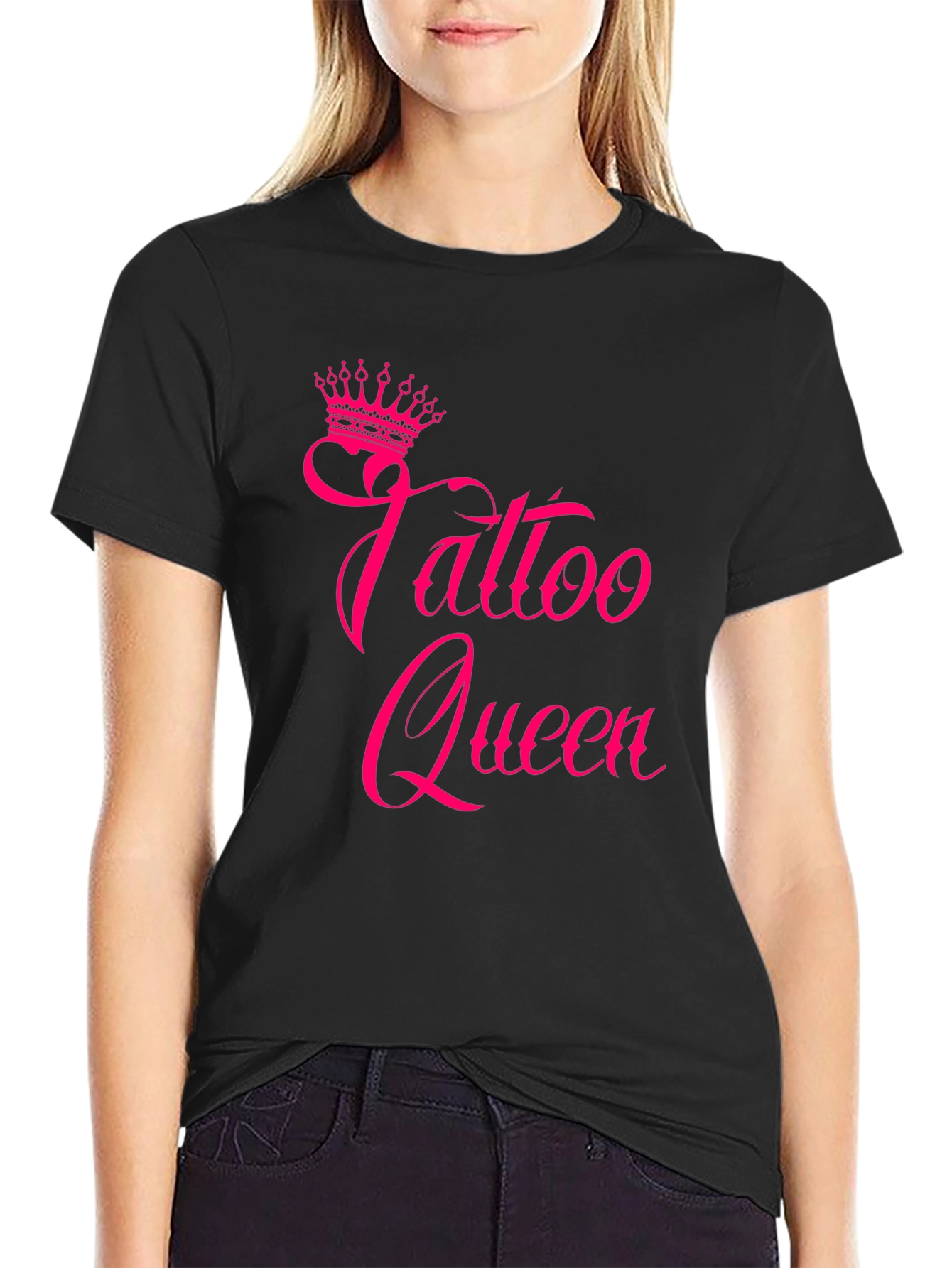 Tattoo Queen Black T-Shirt with Pink Print