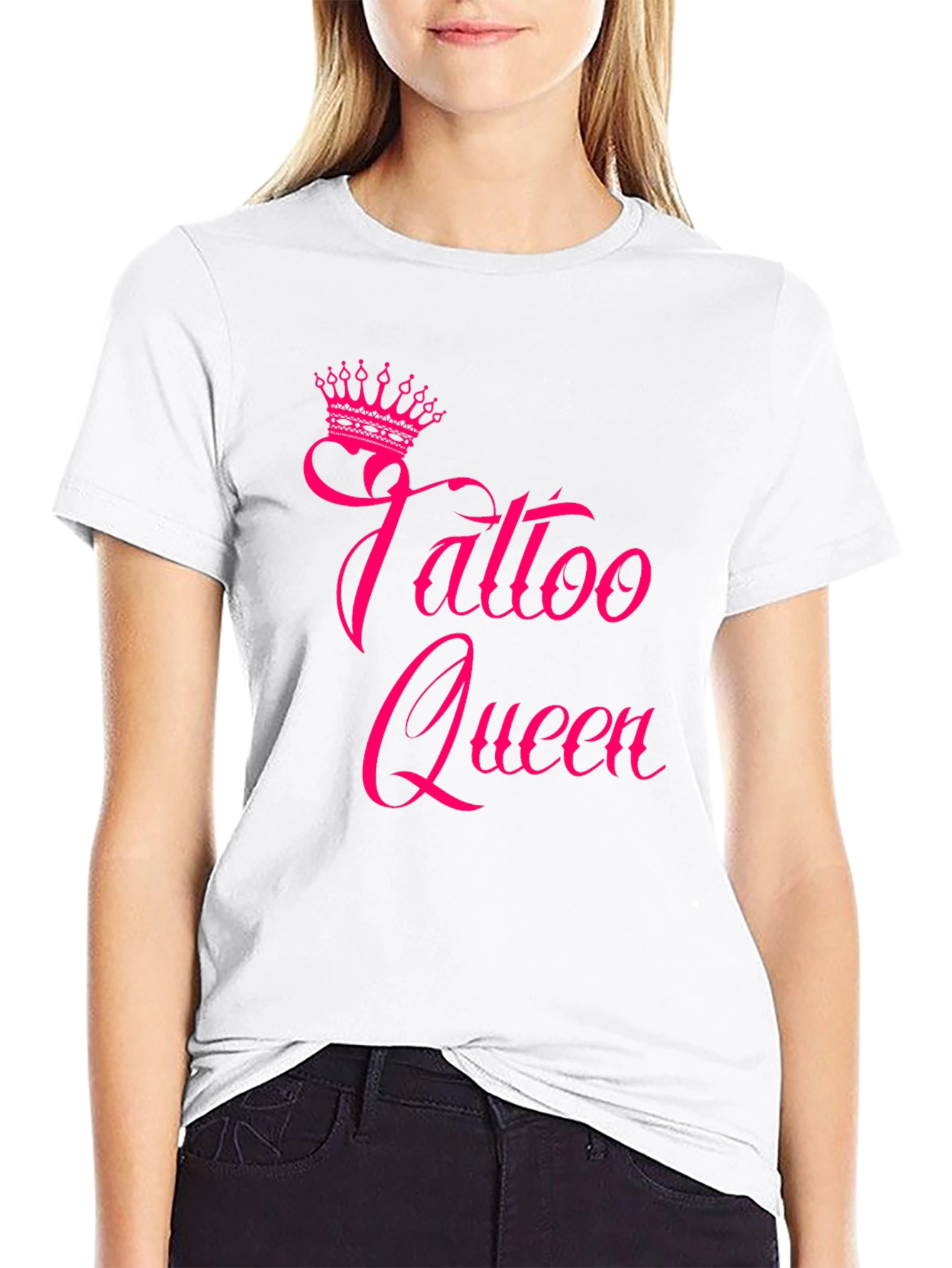 Tattoo Queen Black T-Shirt with Pink Print