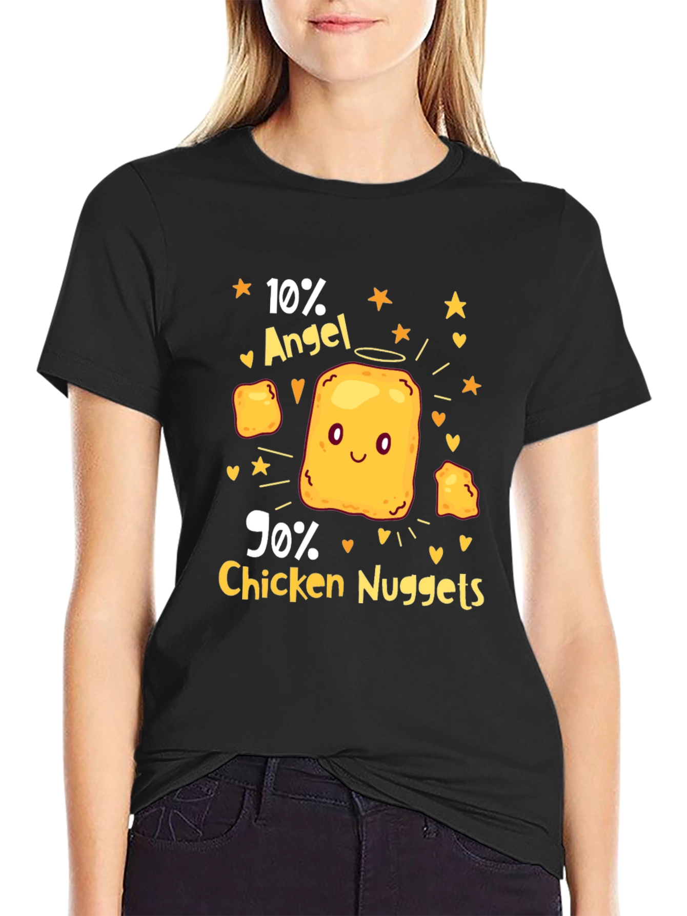 Funny 10% Angel 90% Chicken Nuggets Black T-Shirt
