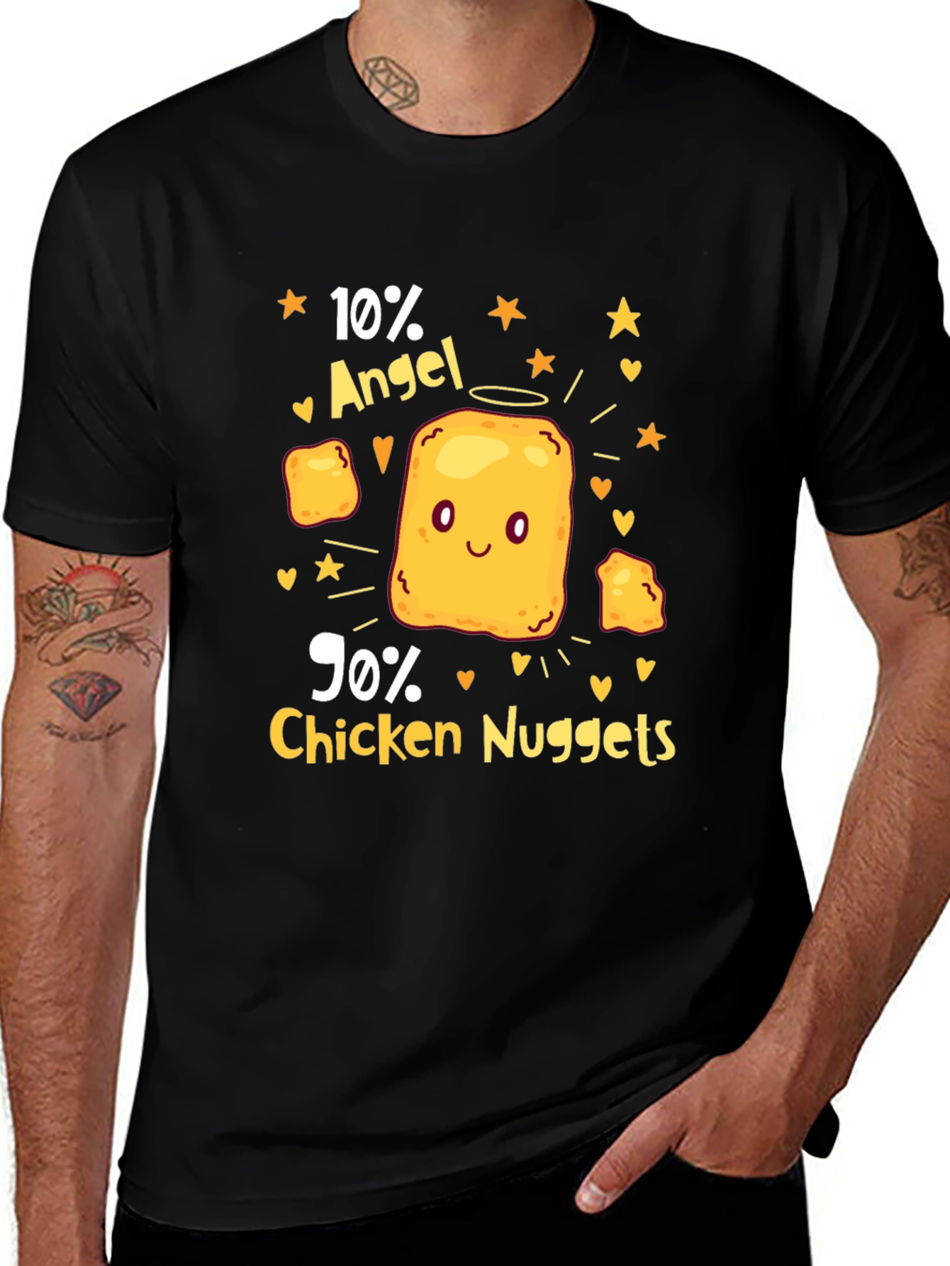Funny 10% Angel 90% Chicken Nuggets Black T-Shirt