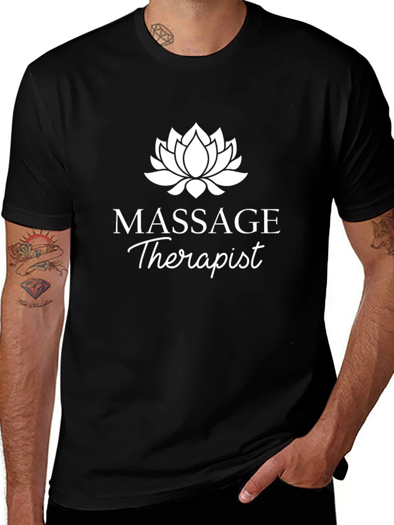 Massage Therapist Lotus Flower Black T-Shirt