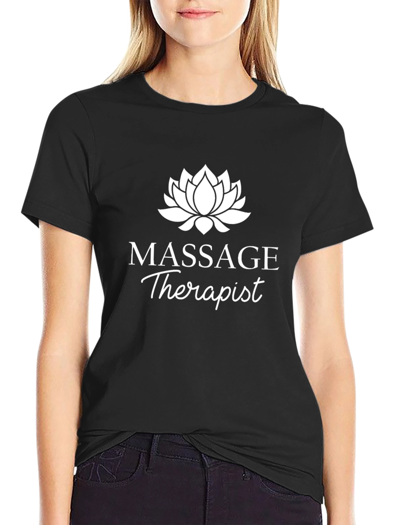 Massage Therapist Lotus Flower Black T-Shirt
