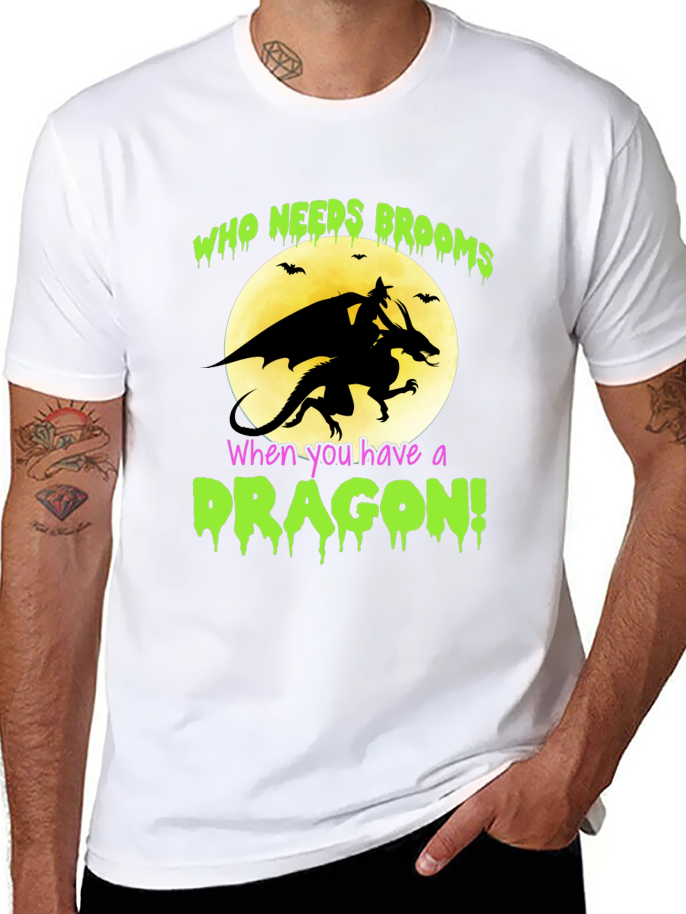 Dragon Halloween T-Shirt - Who Needs Brooms!
