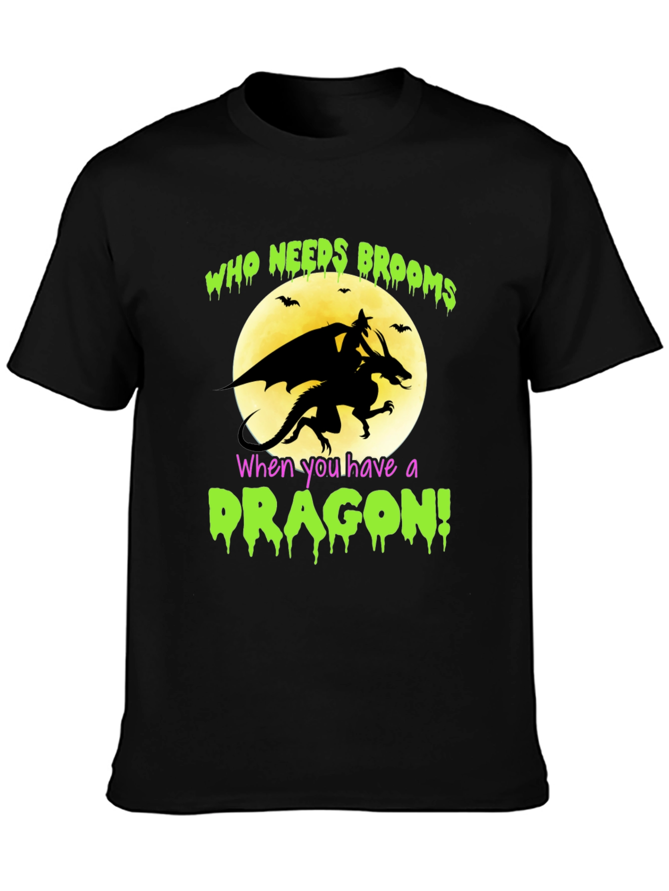 Dragon Halloween T-Shirt - Who Needs Brooms!