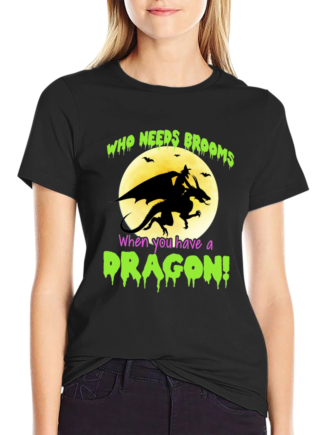 Dragon Halloween T-Shirt - Who Needs Brooms!