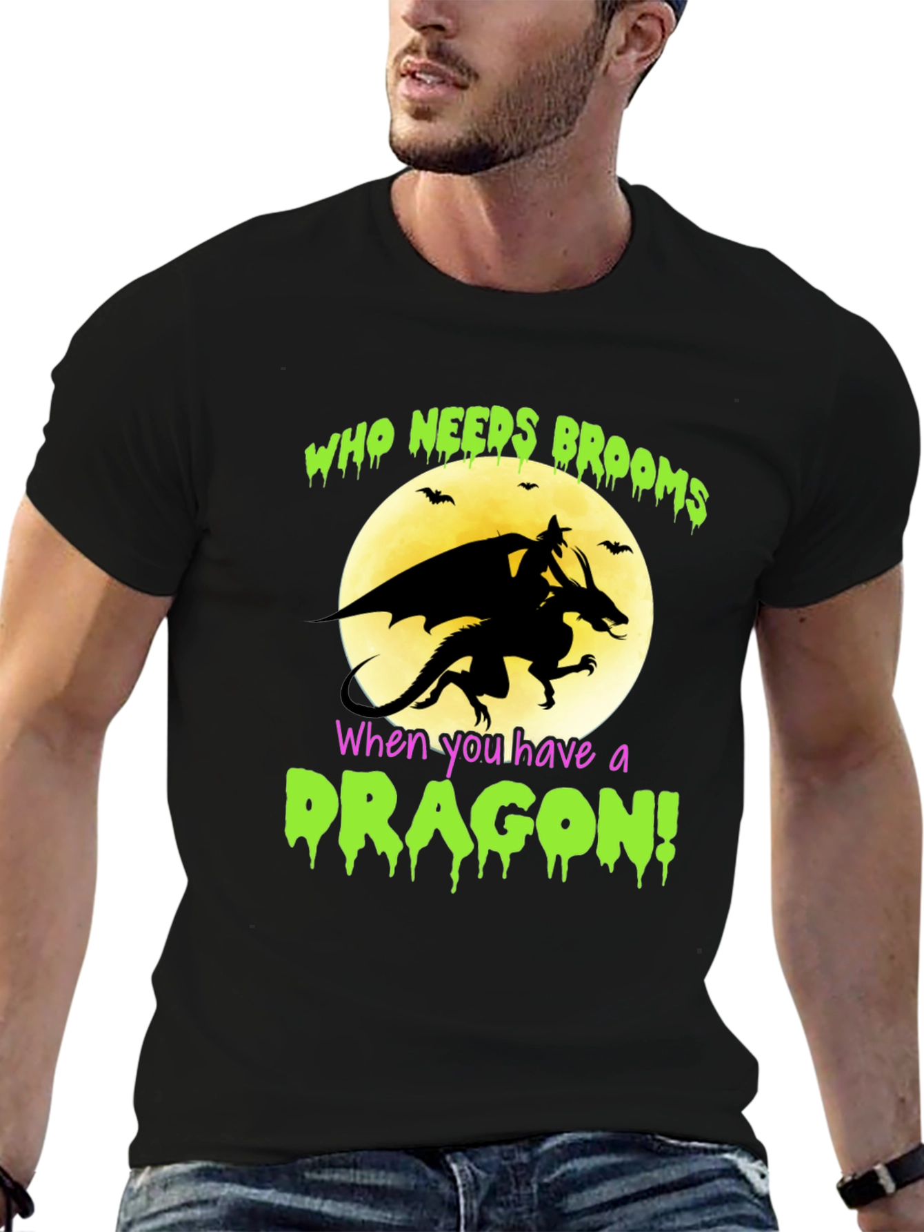 Dragon Halloween T-Shirt - Who Needs Brooms!