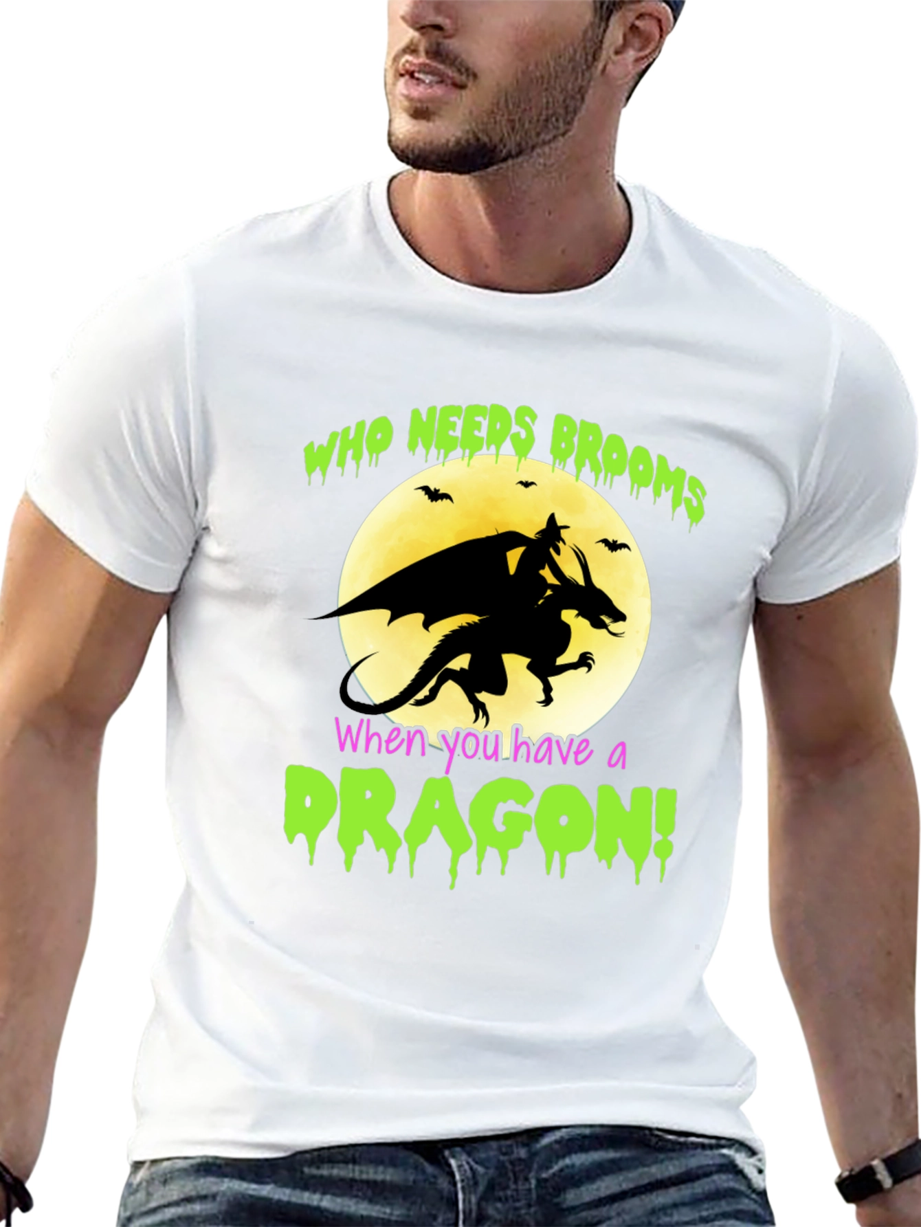 Dragon Halloween T-Shirt - Who Needs Brooms!