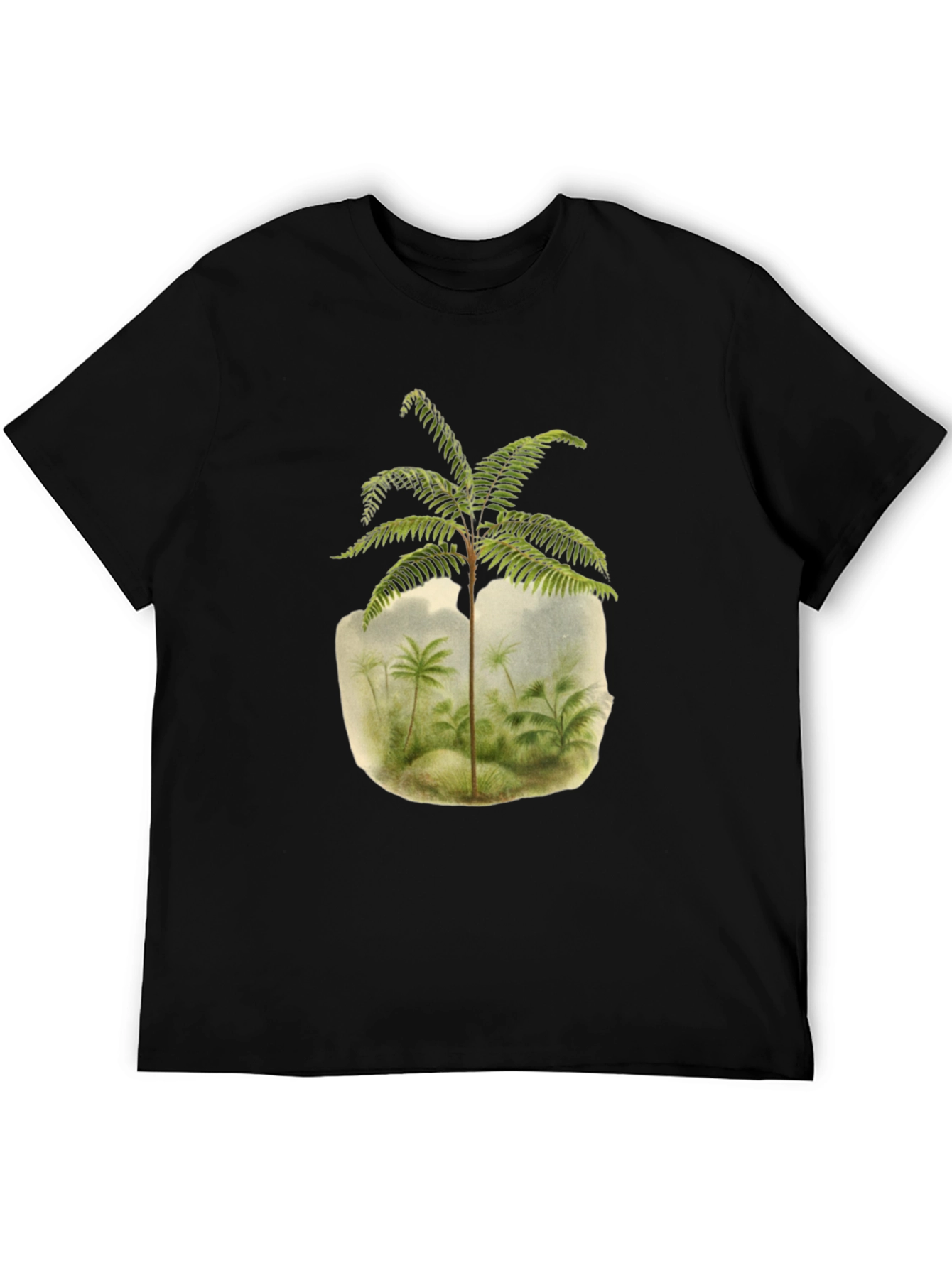 Botanical Fern Print Black T-Shirt