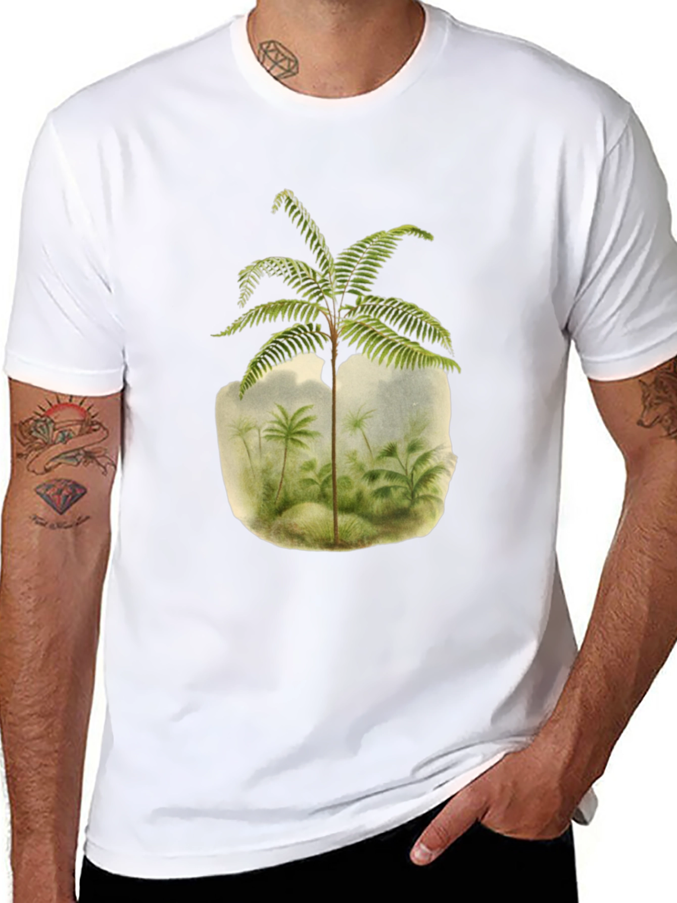 Botanical Fern Print Black T-Shirt