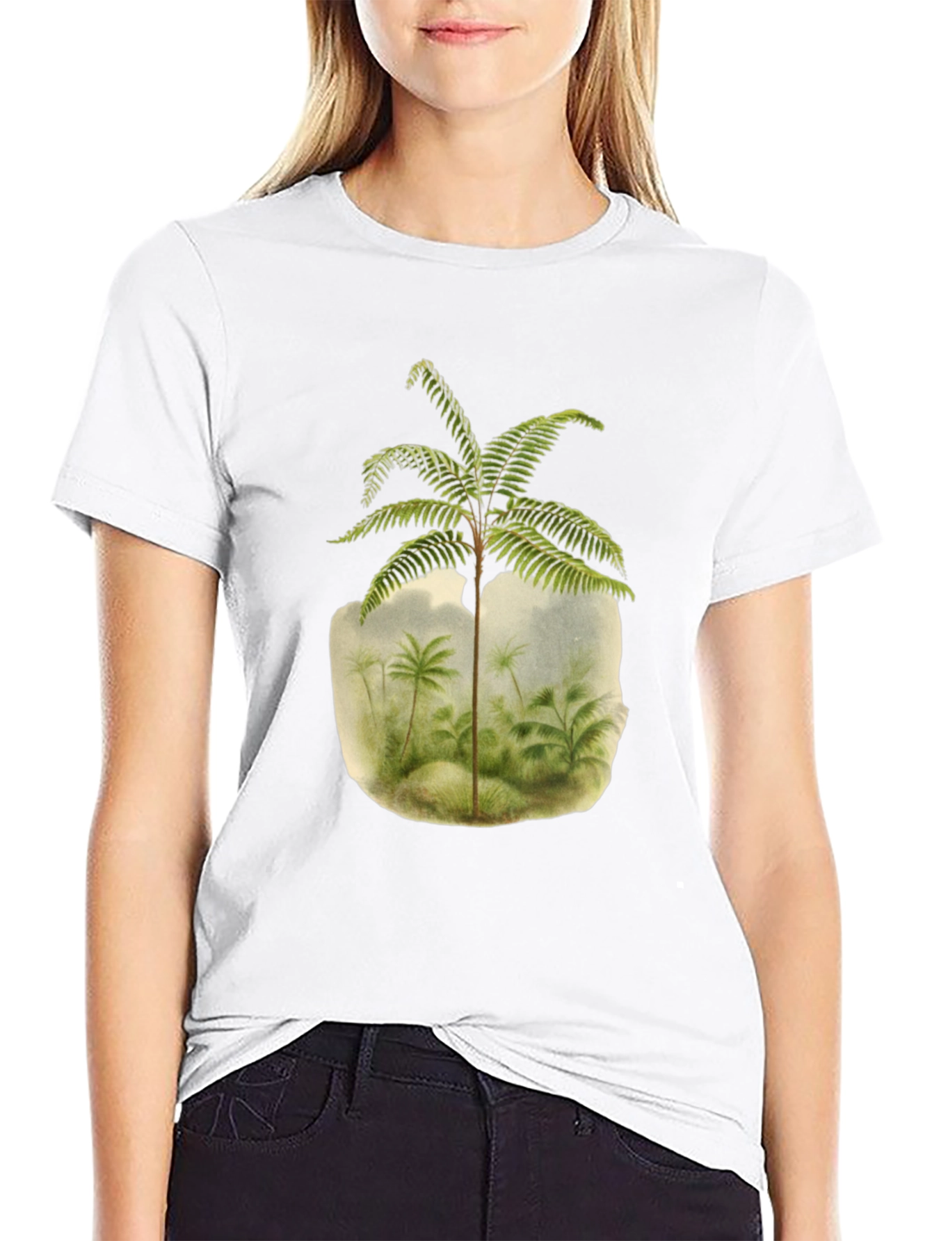 Botanical Fern Print Black T-Shirt