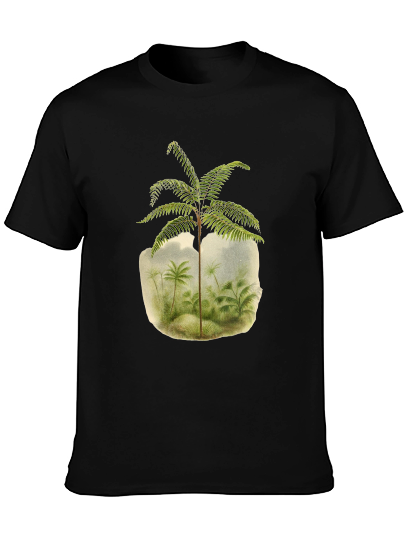 Botanical Fern Print Black T-Shirt