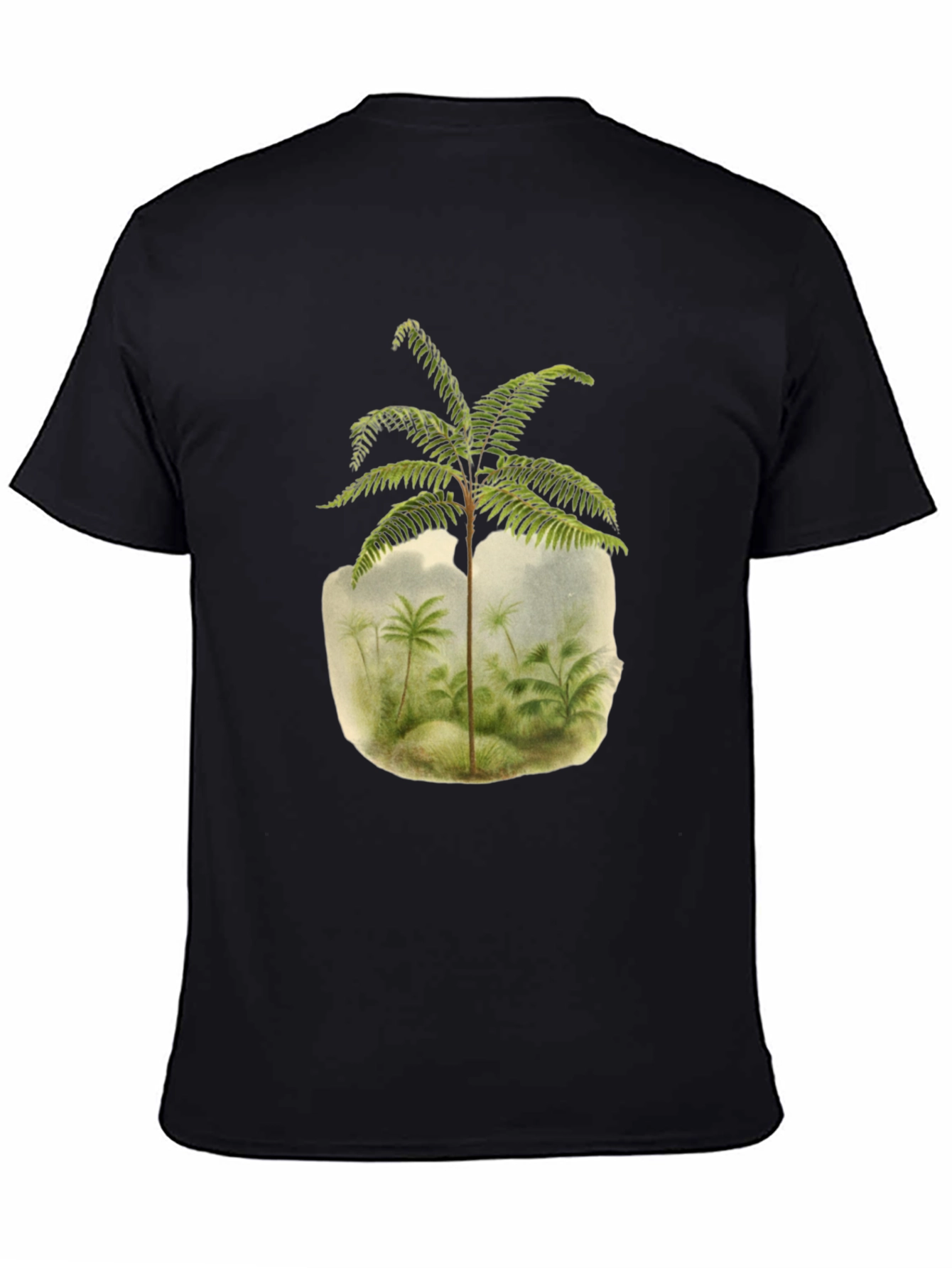Botanical Fern Print Black T-Shirt