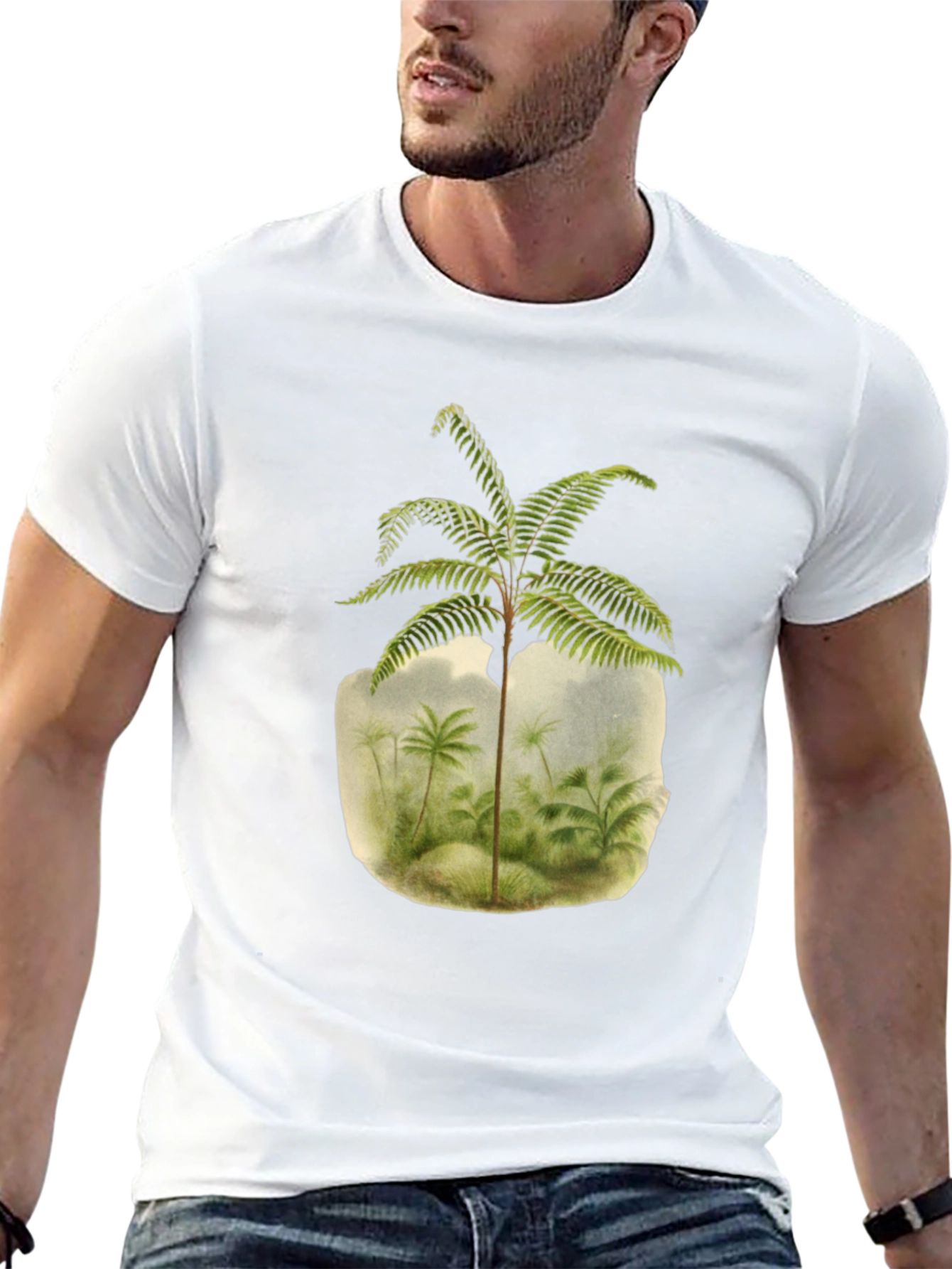 Botanical Fern Print Black T-Shirt