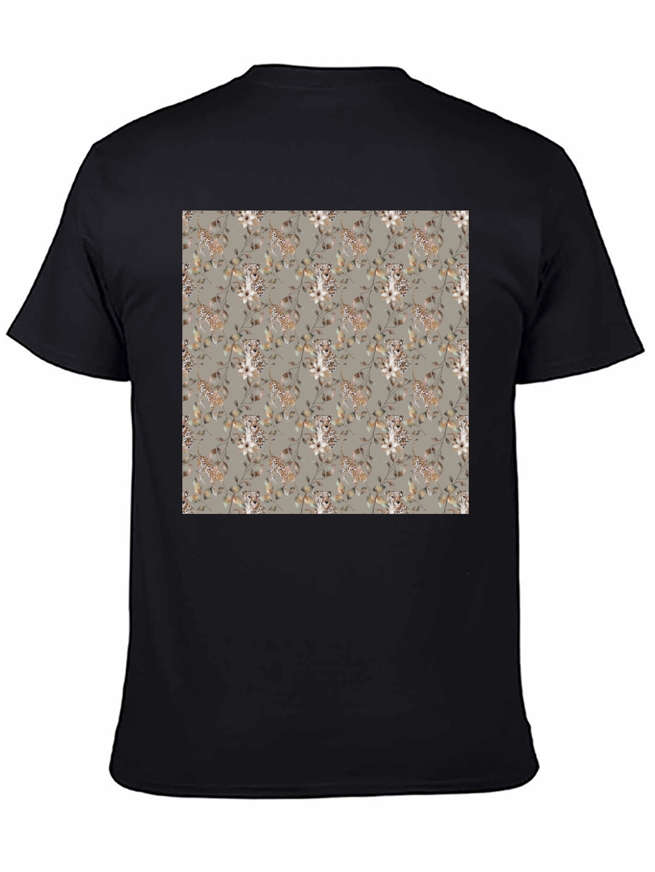 Stylish Floral Leopard Print Mens Black T-Shirt