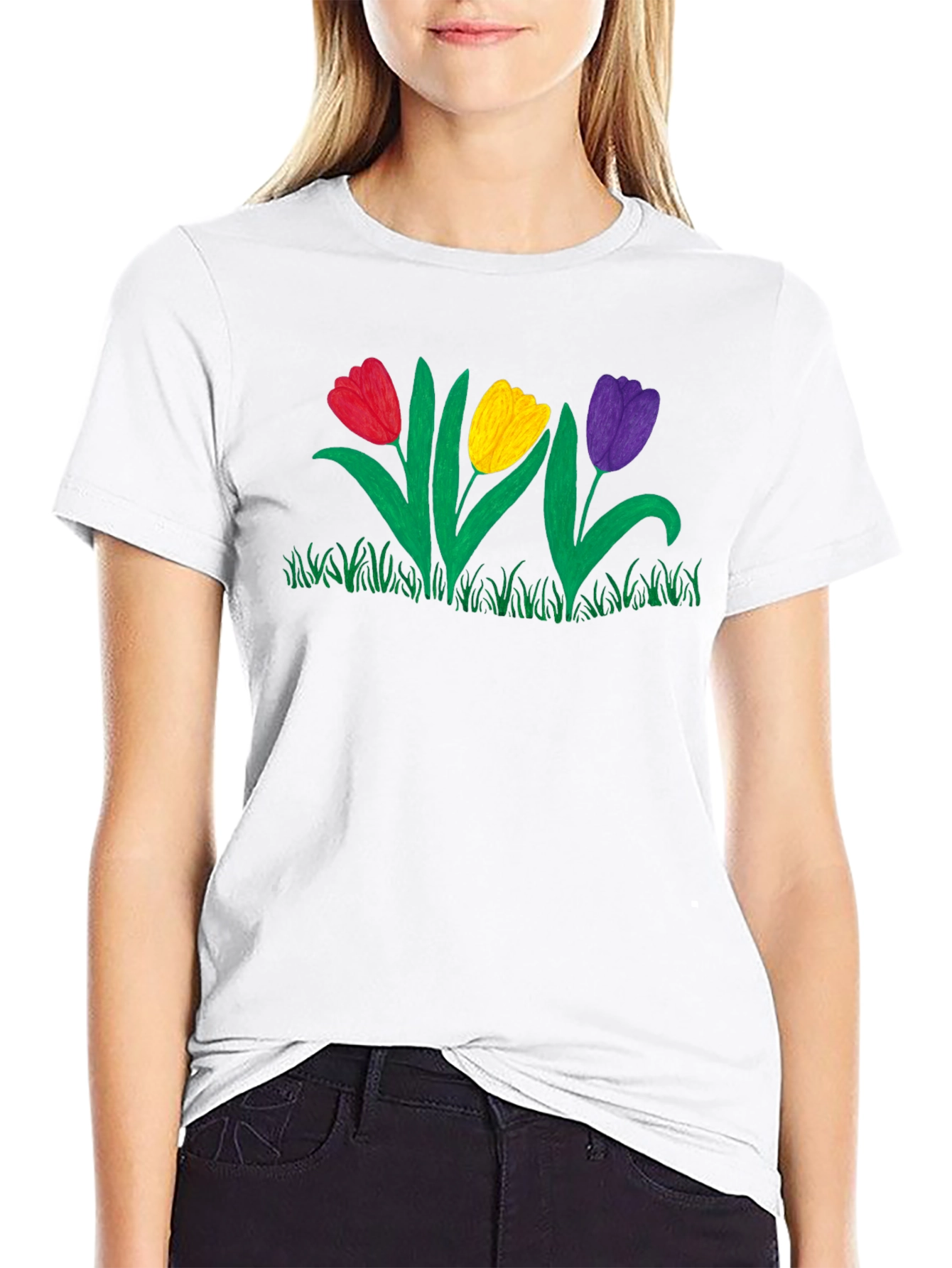 Tulip Garden Graphic Black T-Shirt