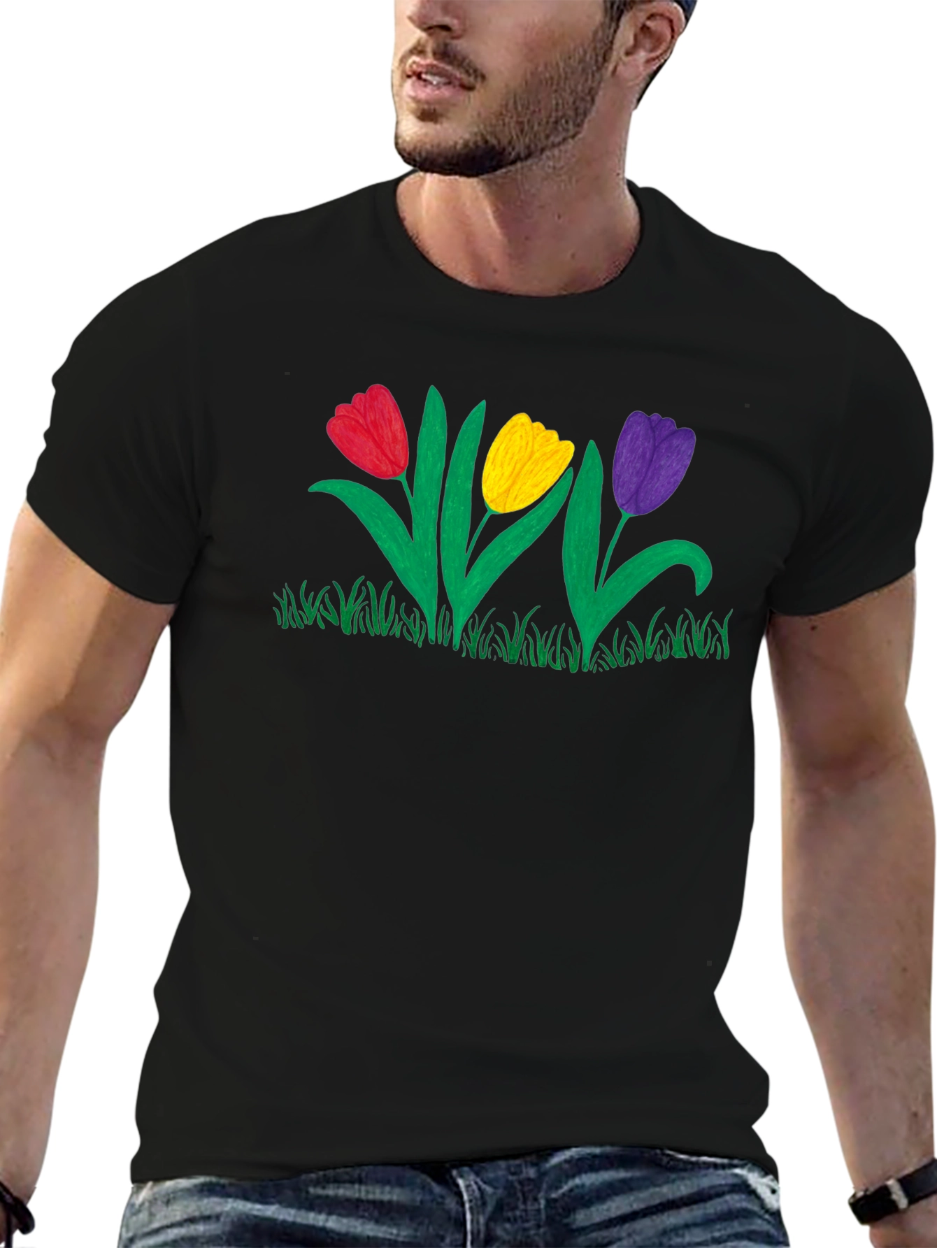 Tulip Garden Graphic Black T-Shirt