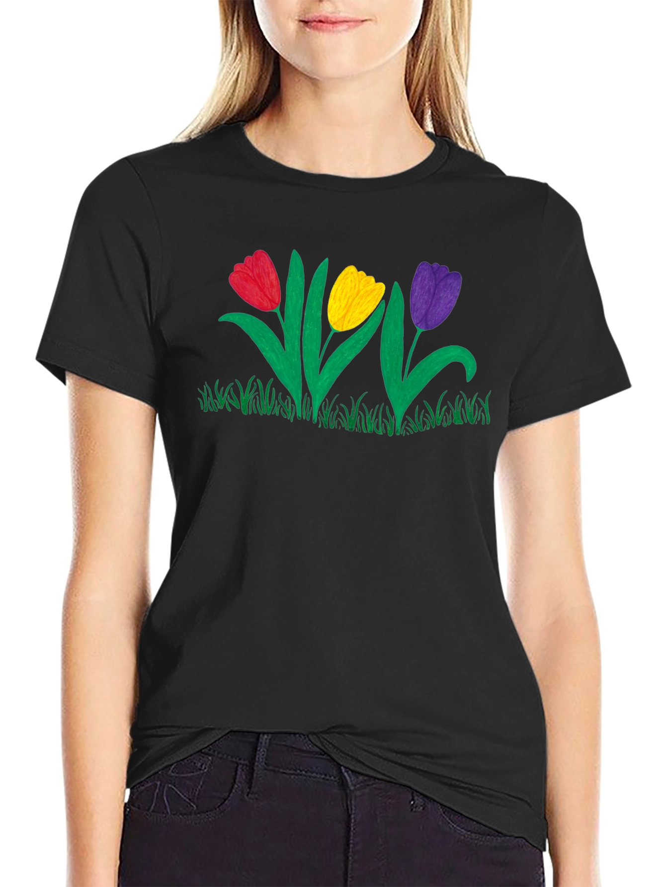 Tulip Garden Graphic Black T-Shirt