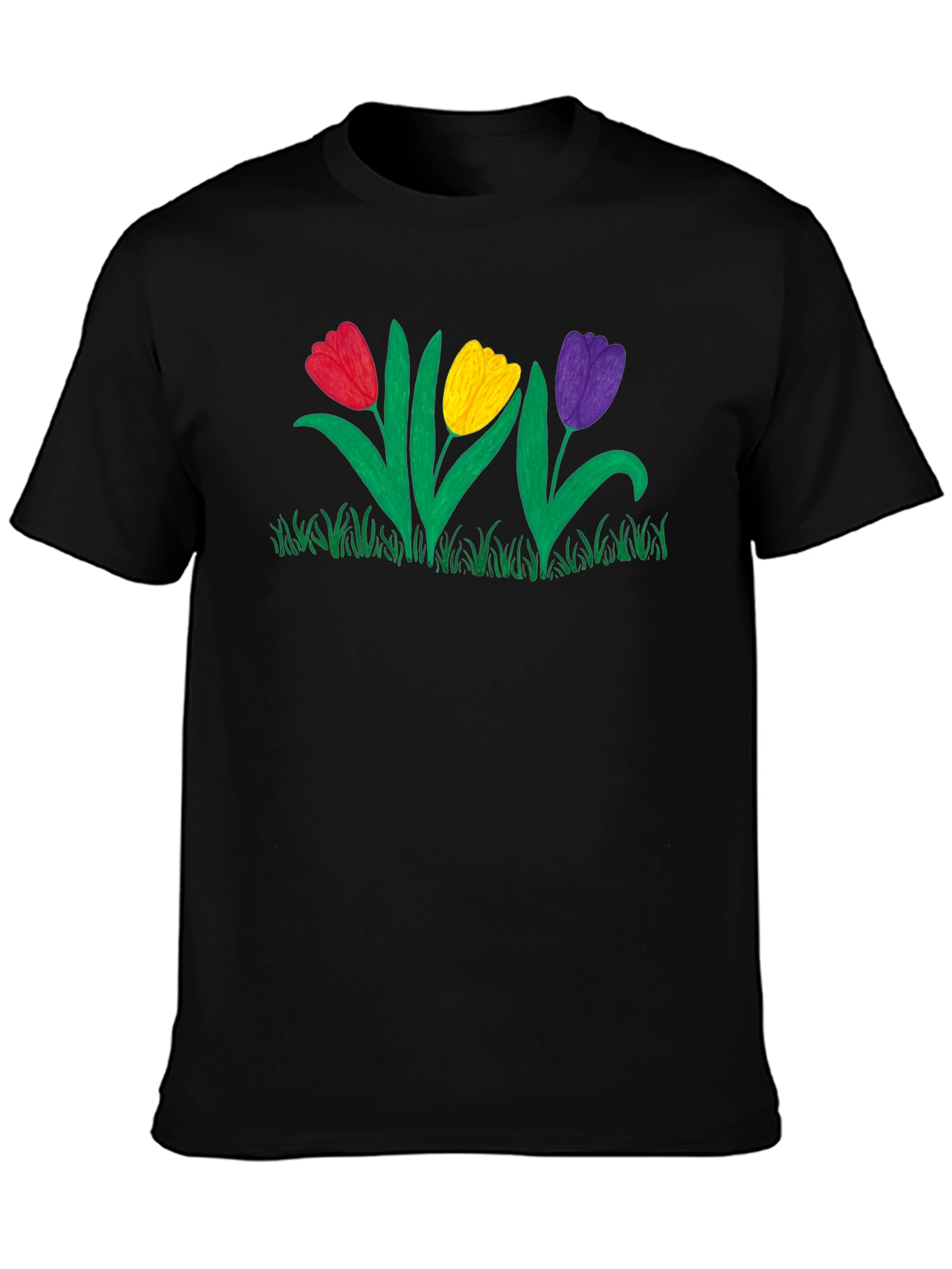 Tulip Garden Graphic Black T-Shirt