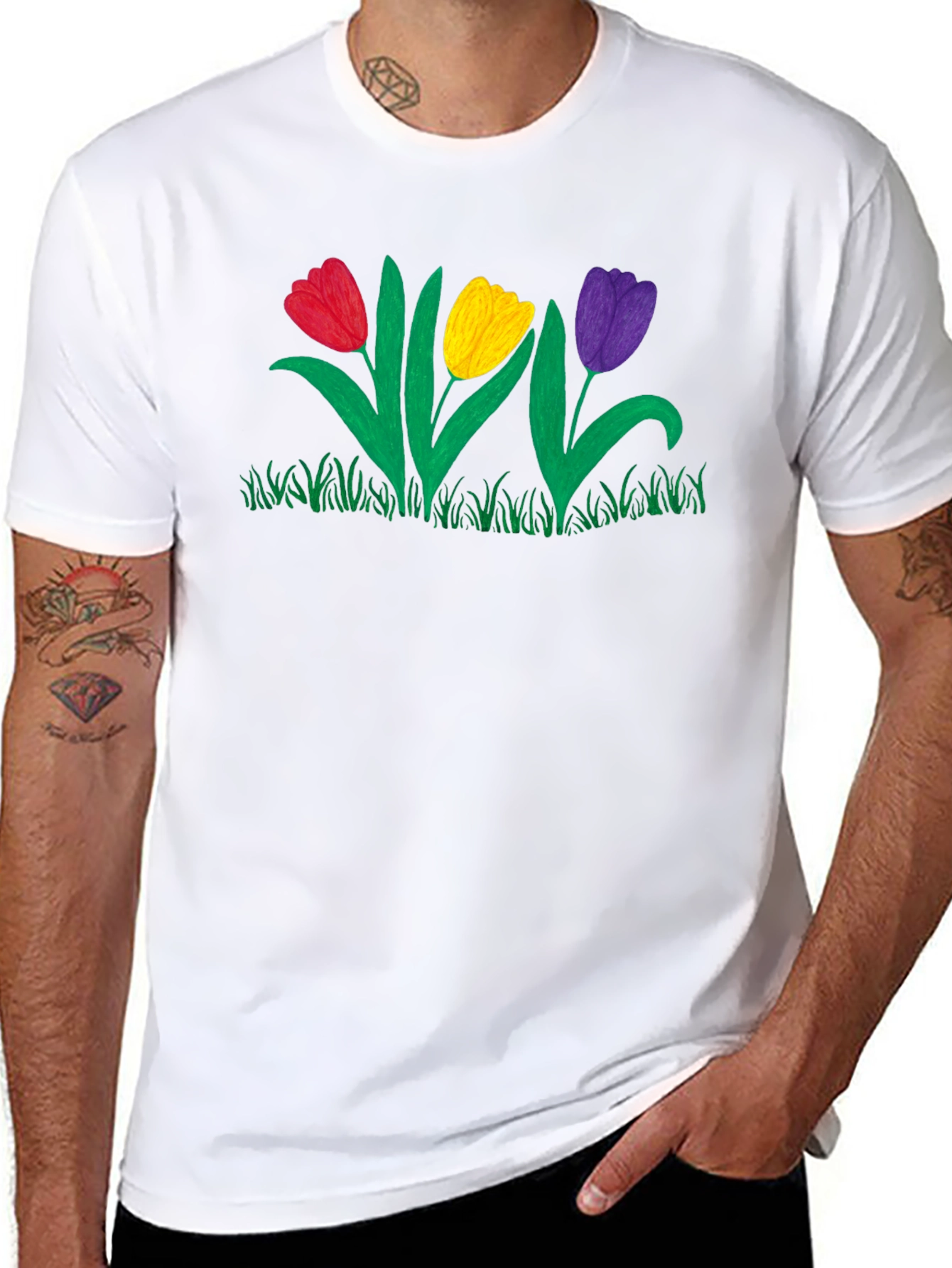 Tulip Garden Graphic Black T-Shirt