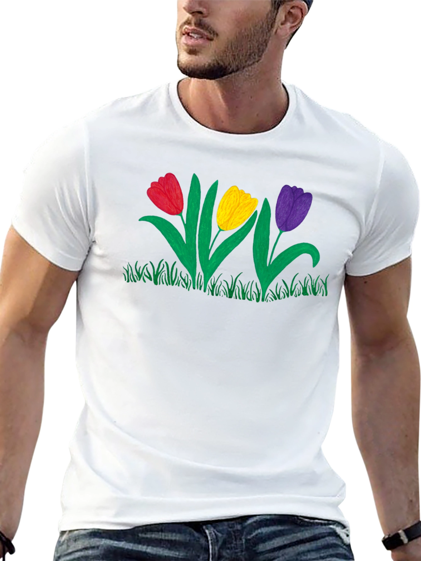 Tulip Garden Graphic Black T-Shirt