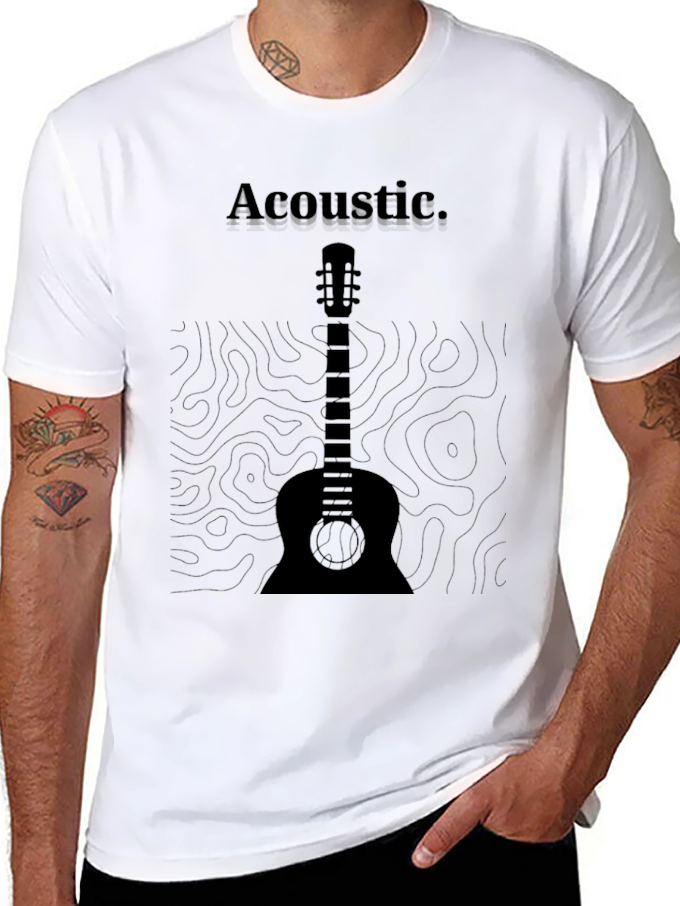 Acoustic Guitar Graphic T-Shirt - Black