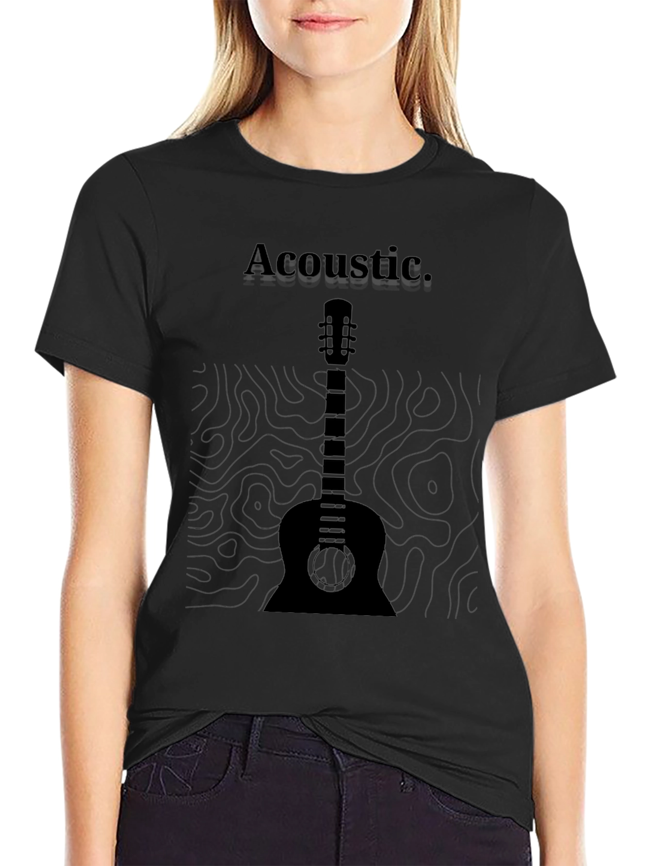 Acoustic Guitar Graphic T-Shirt - Black