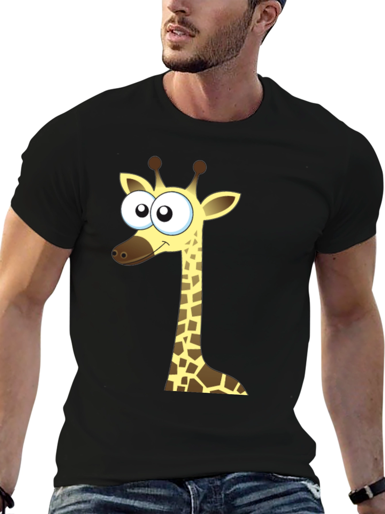 Cartoon Giraffe Black T-Shirt