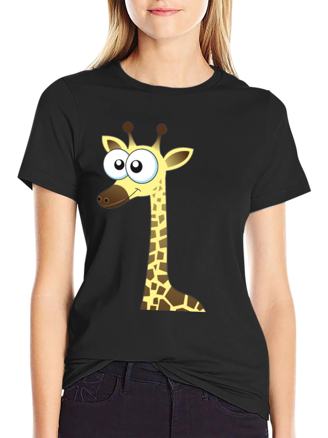 Cartoon Giraffe Black T-Shirt