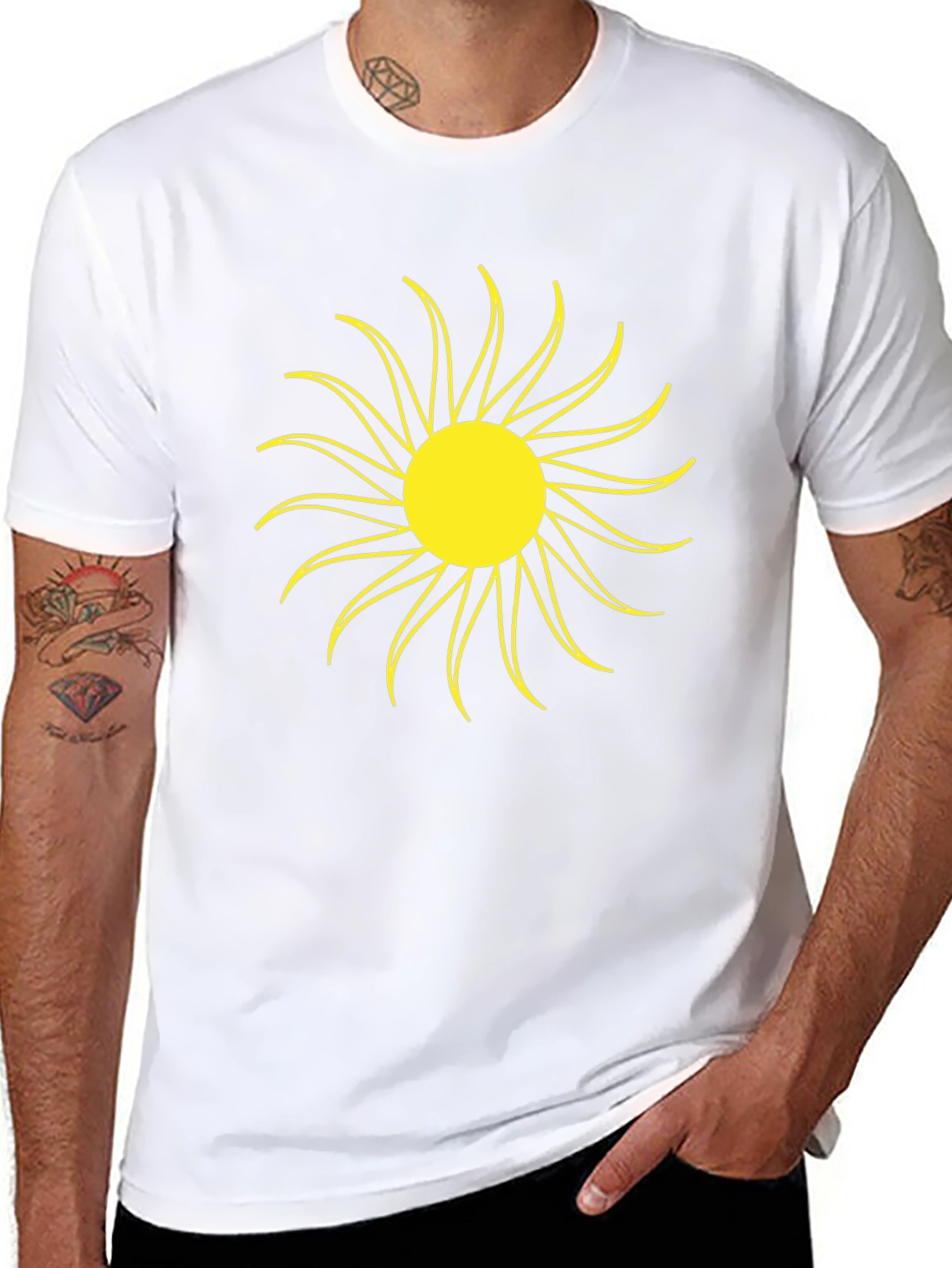 Black T-Shirt with Yellow Sun Graphic
